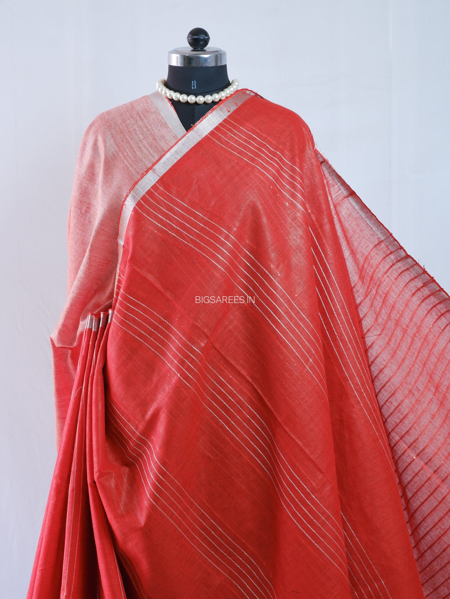 Linen by Linen Saree | With Blouse | Red