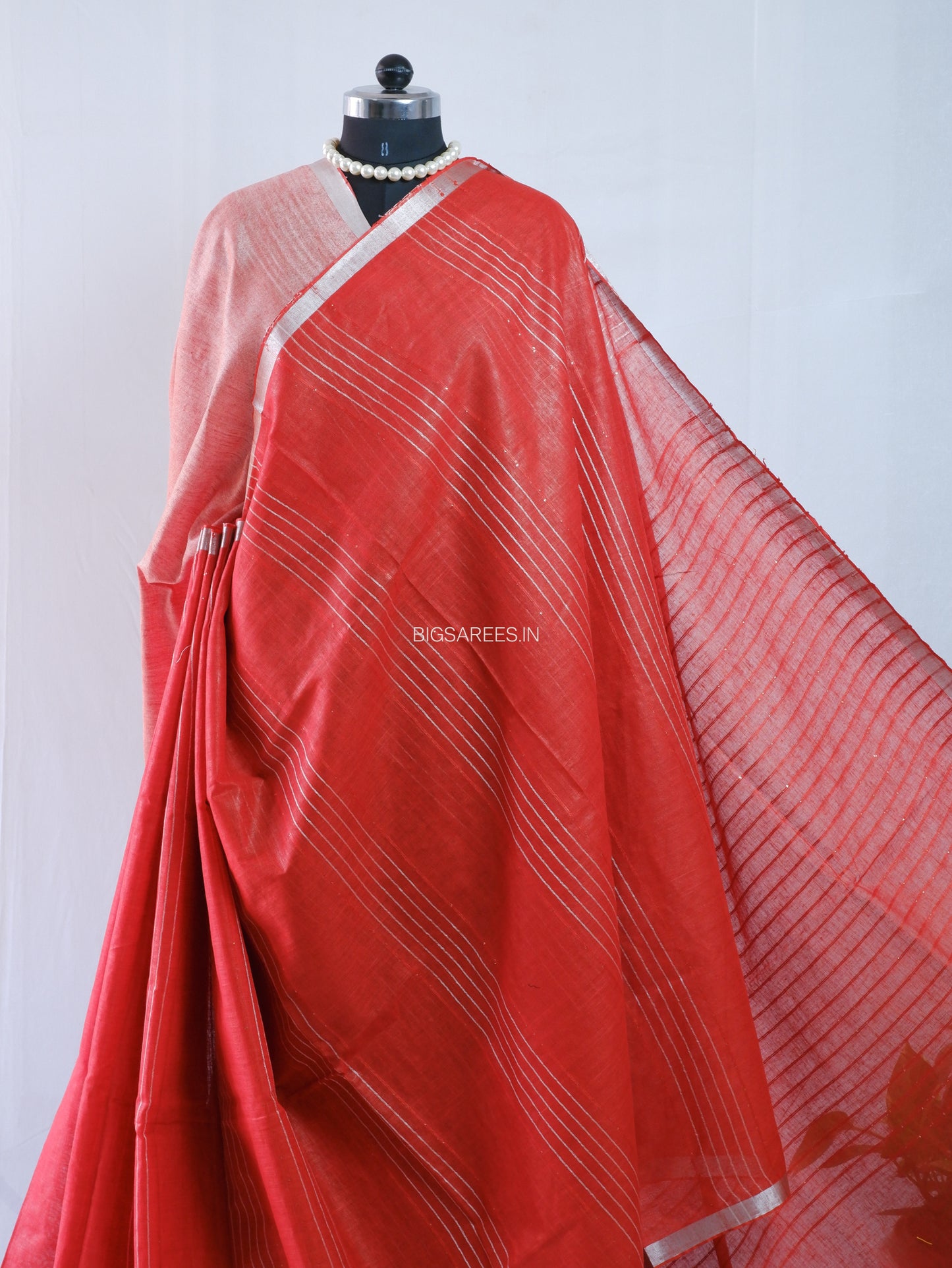 Linen by Linen Saree | With Blouse | Red