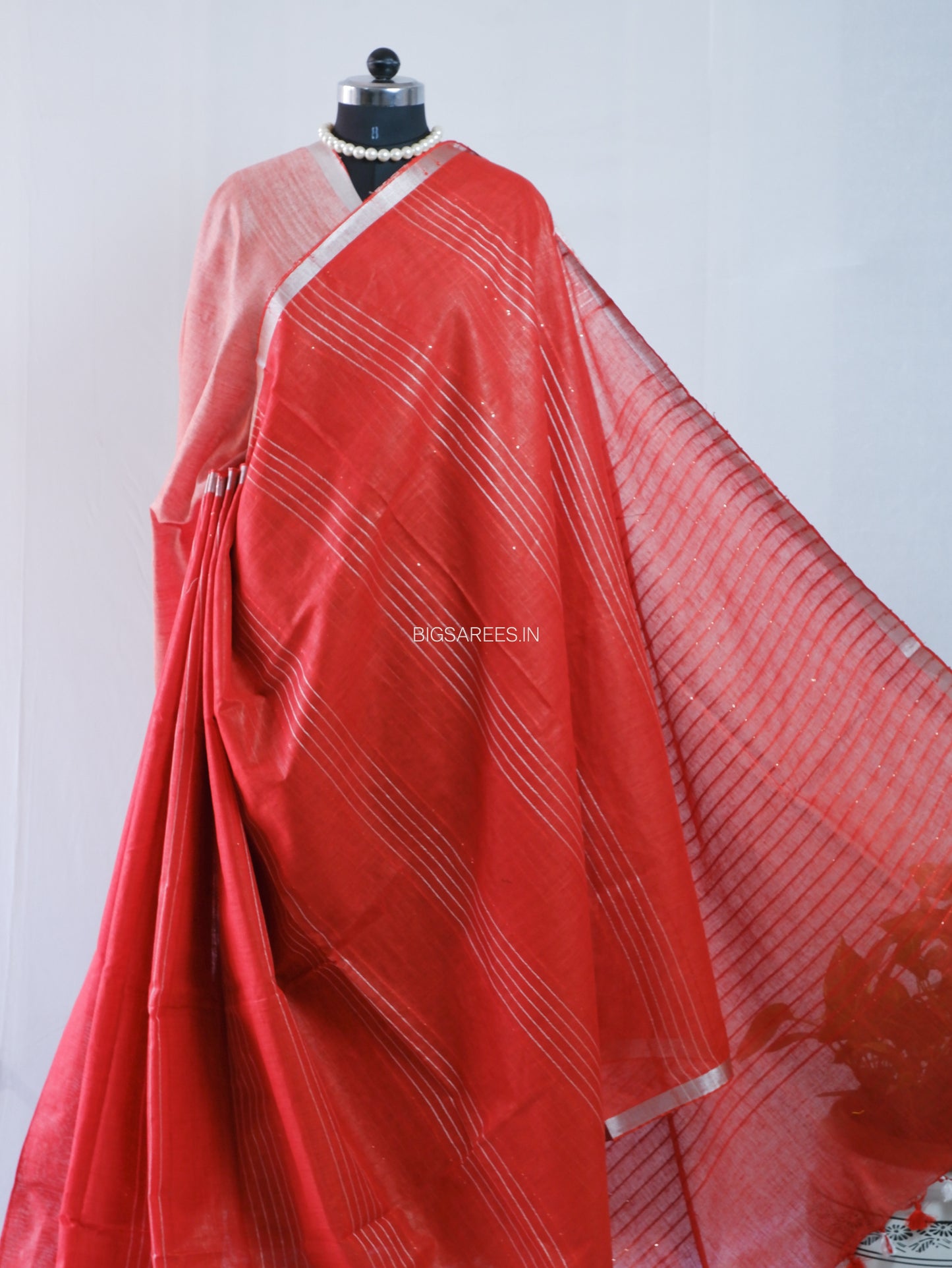 Linen by Linen Saree | With Blouse | Red