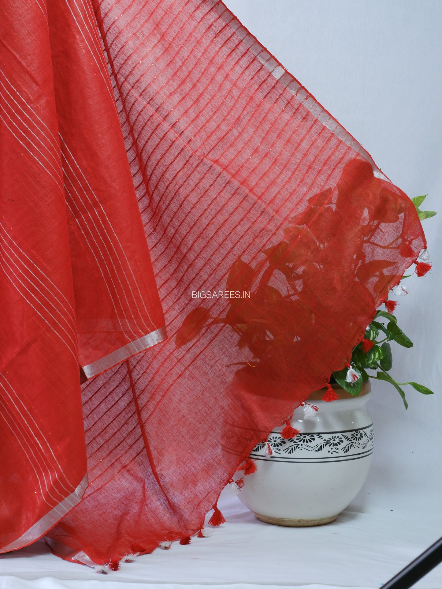 Linen by Linen Saree | With Blouse | Red