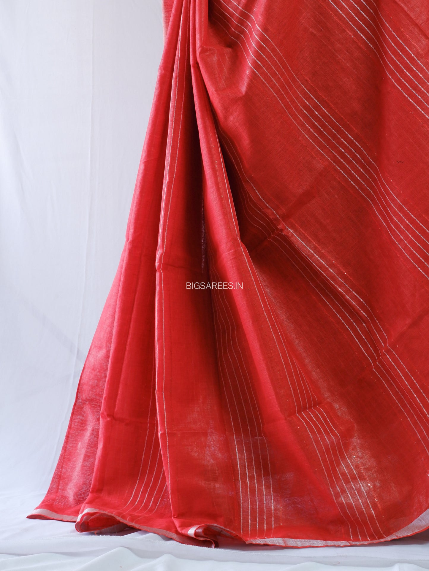 Linen by Linen Saree | With Blouse | Red