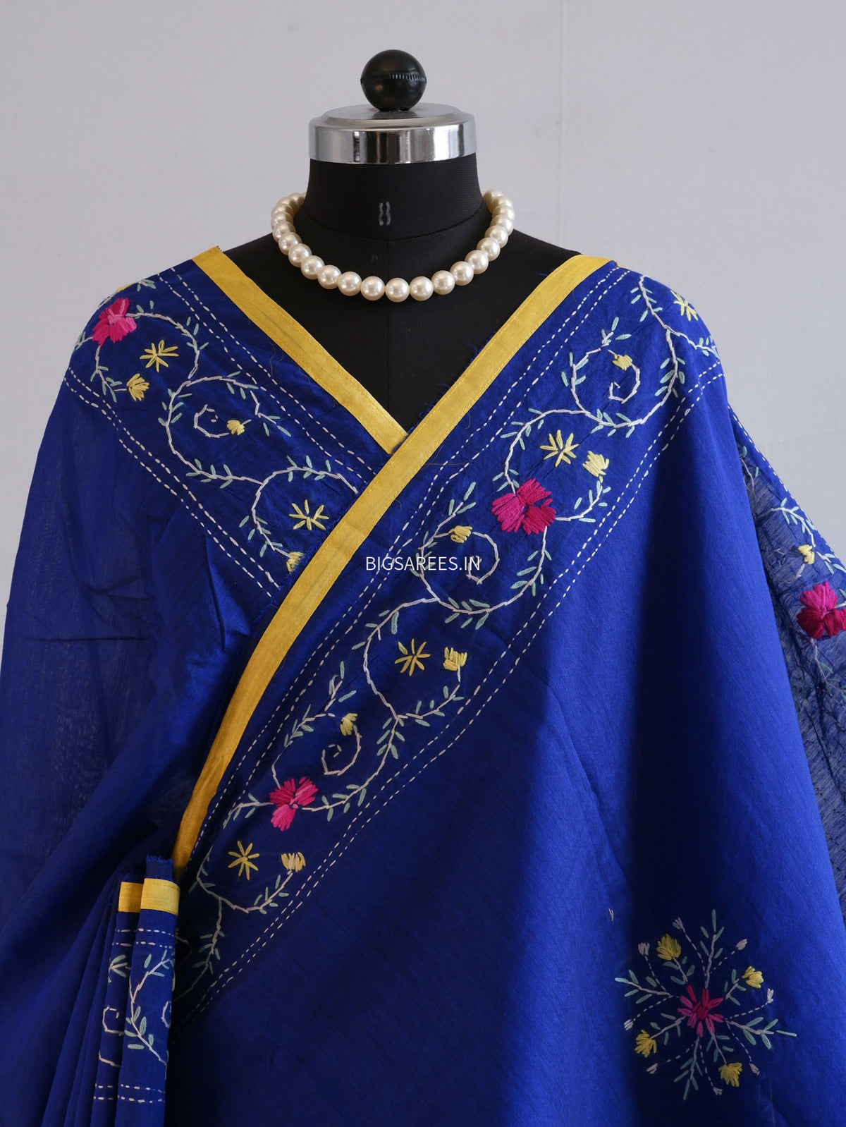Phulkari Hand-Embroidered Saree | Chanderi Silk | Royal Blue
