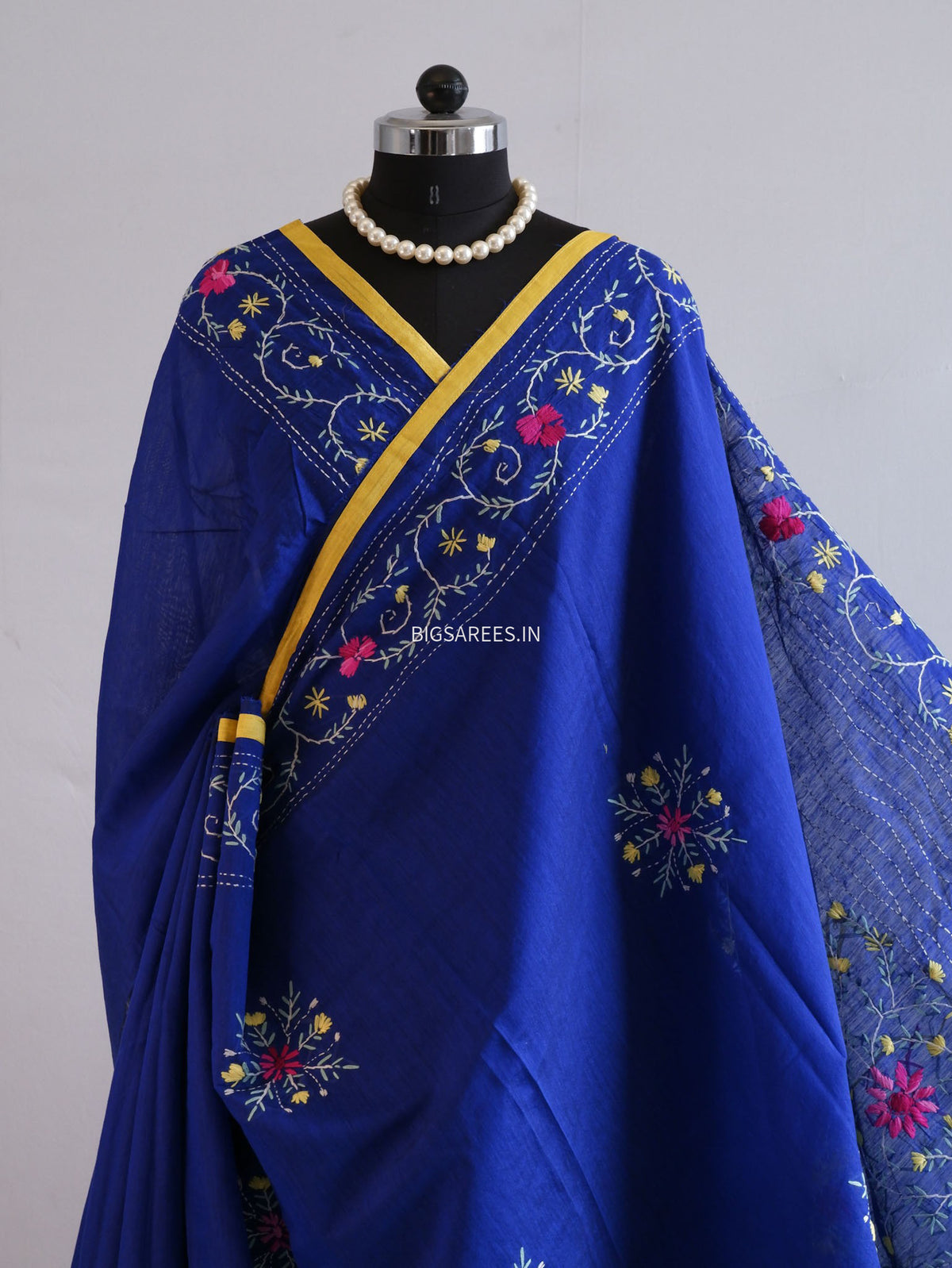 Phulkari Hand-Embroidered Saree | Chanderi Silk | Royal Blue