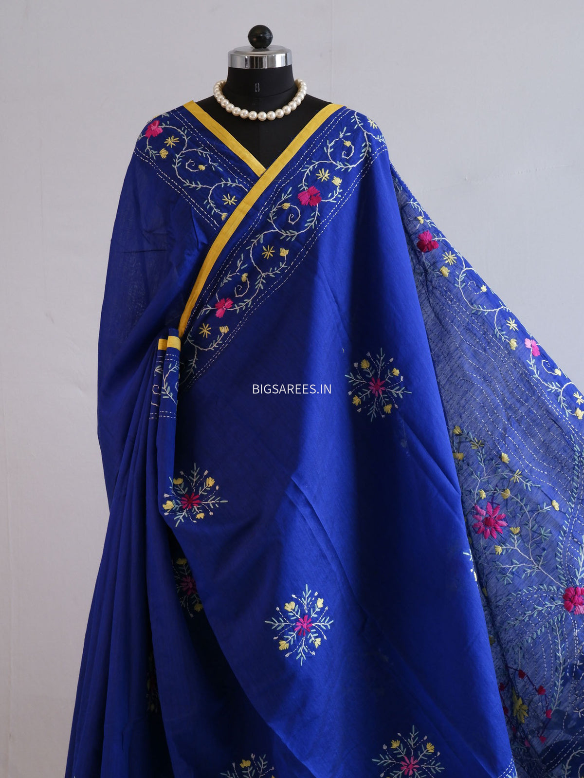 Phulkari Hand-Embroidered Saree | Chanderi Silk | Royal Blue