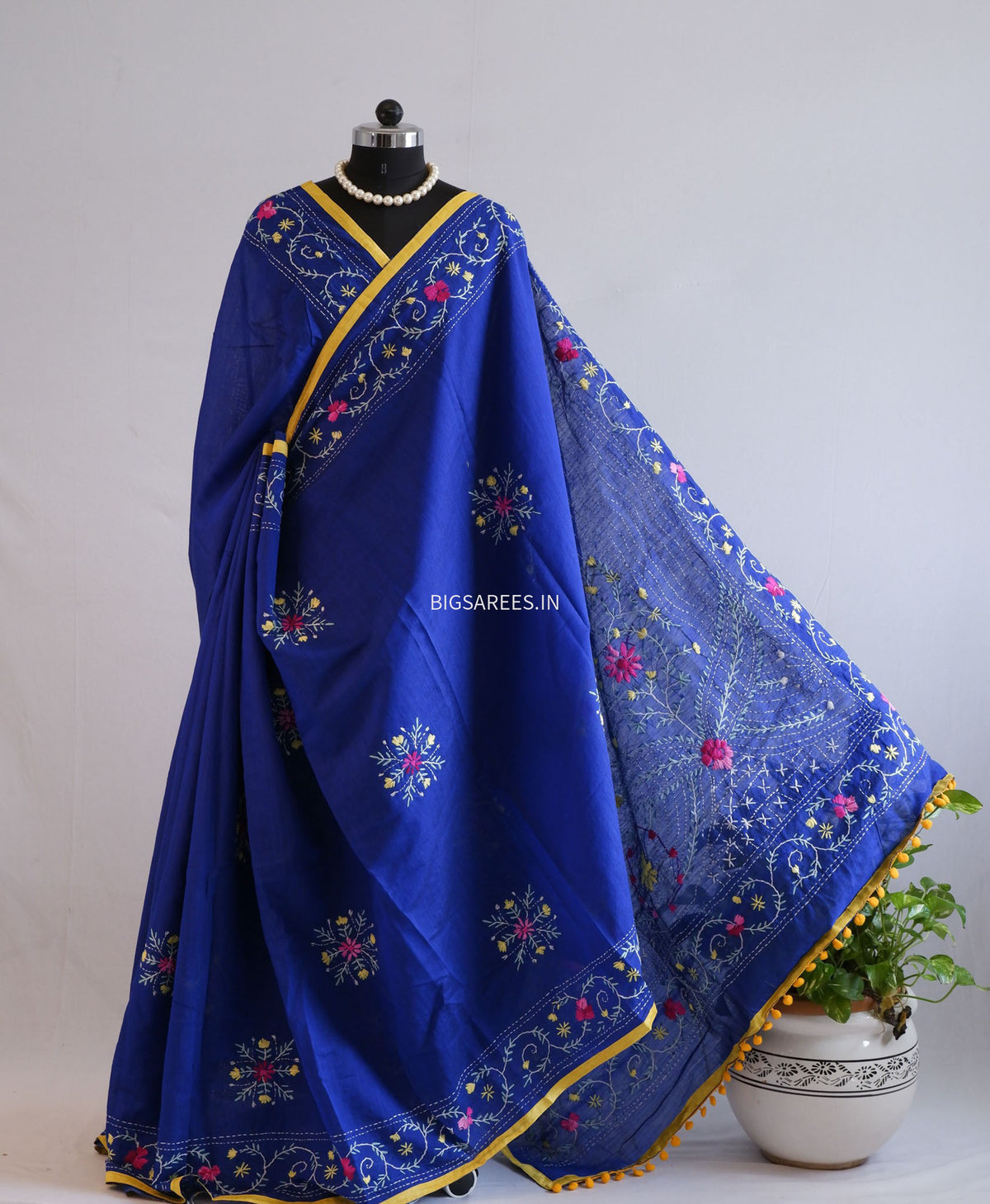 Phulkari Hand-Embroidered Saree | Chanderi Silk | Royal Blue
