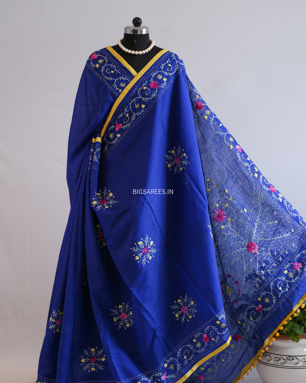 Phulkari Hand-Embroidered Saree | Chanderi Silk | Royal Blue