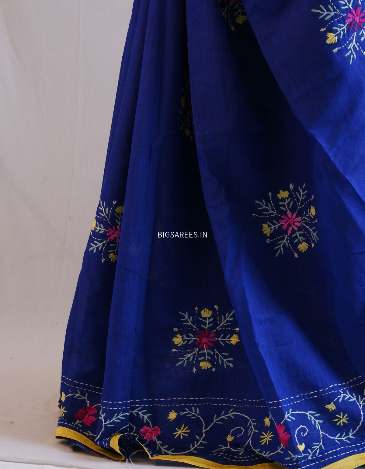 Phulkari Hand-Embroidered Saree | Chanderi Silk | Royal Blue