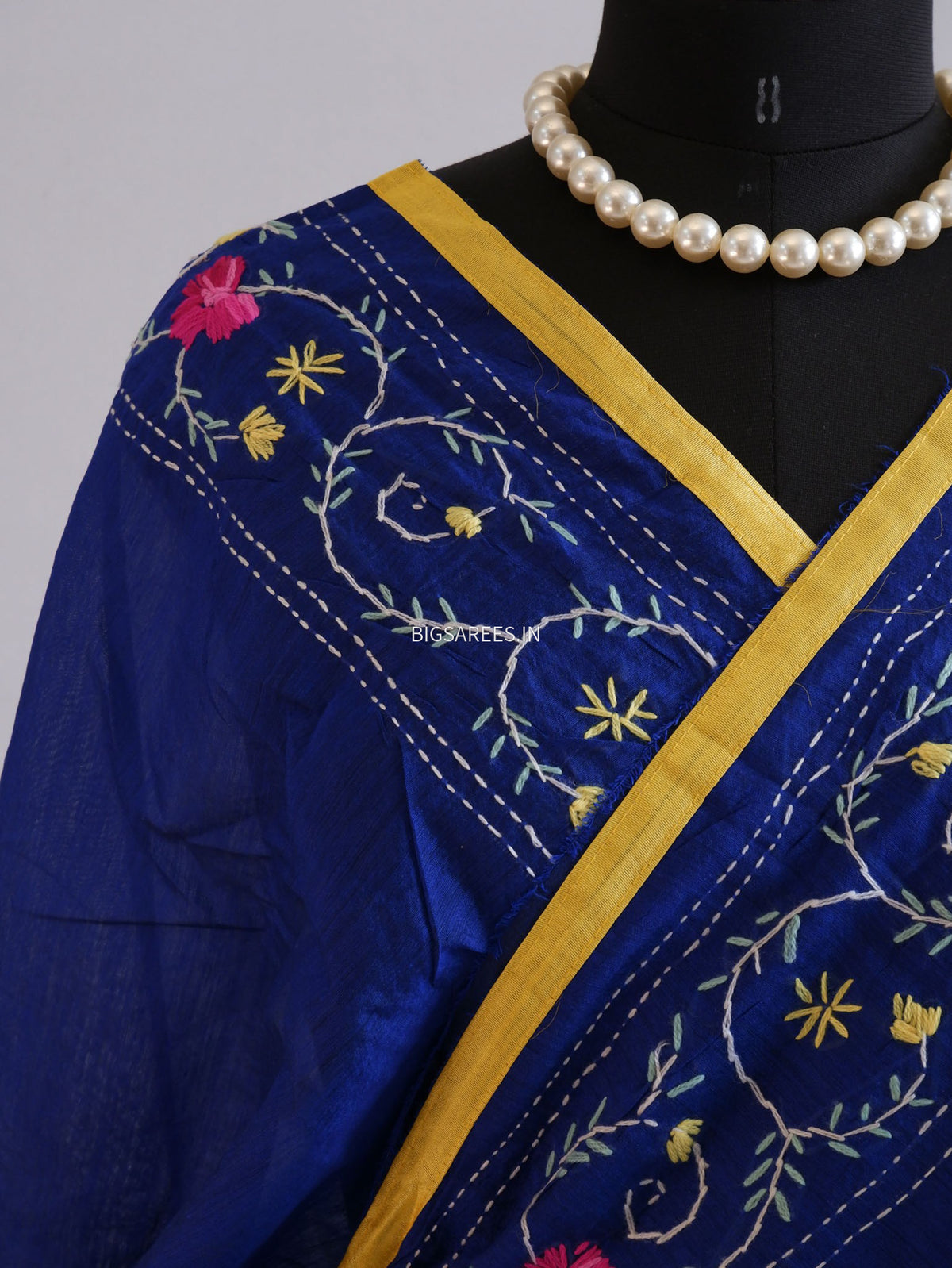 Phulkari Hand-Embroidered Saree | Chanderi Silk | Royal Blue