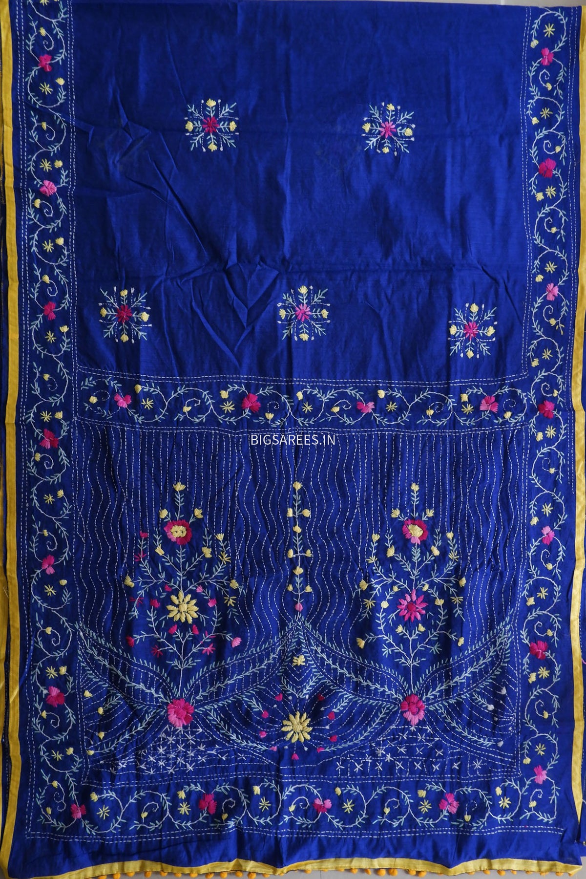 Phulkari Hand-Embroidered Saree | Chanderi Silk | Royal Blue