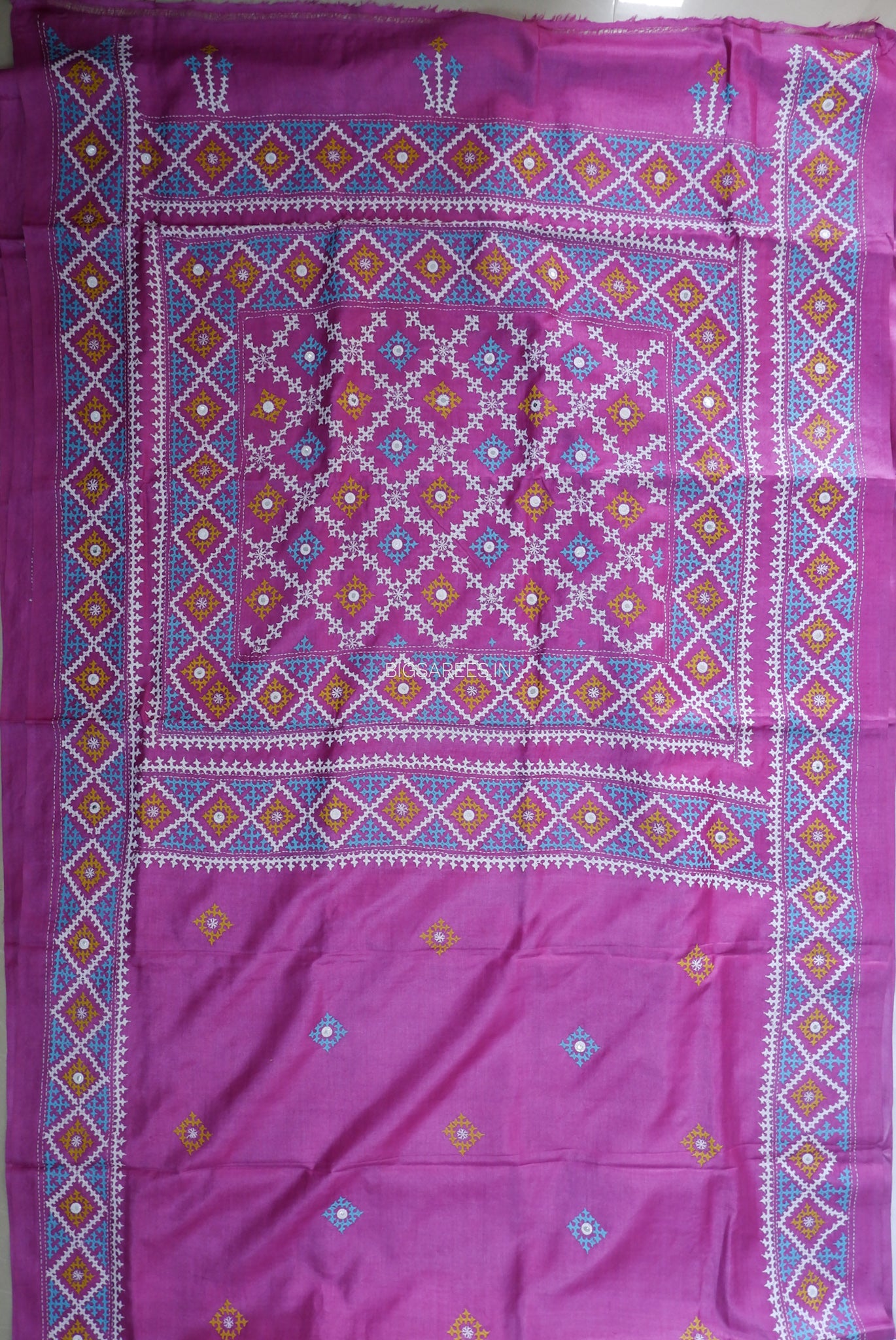 Gujrati/Kutch Hand Embroidered Saree | Tassar Silk | Silk Marked | Pink