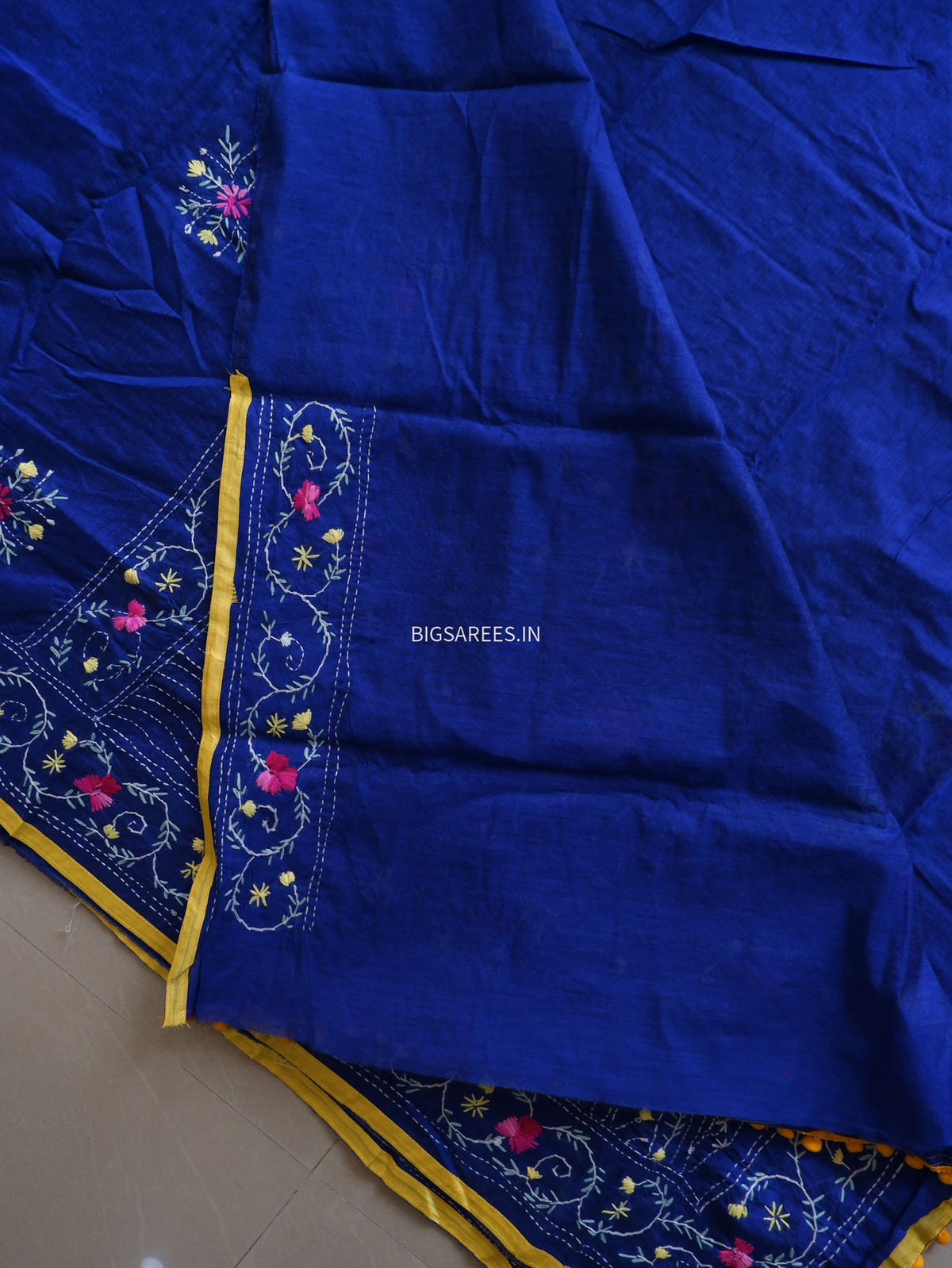 Phulkari Hand-Embroidered Saree | Chanderi Silk | Royal Blue
