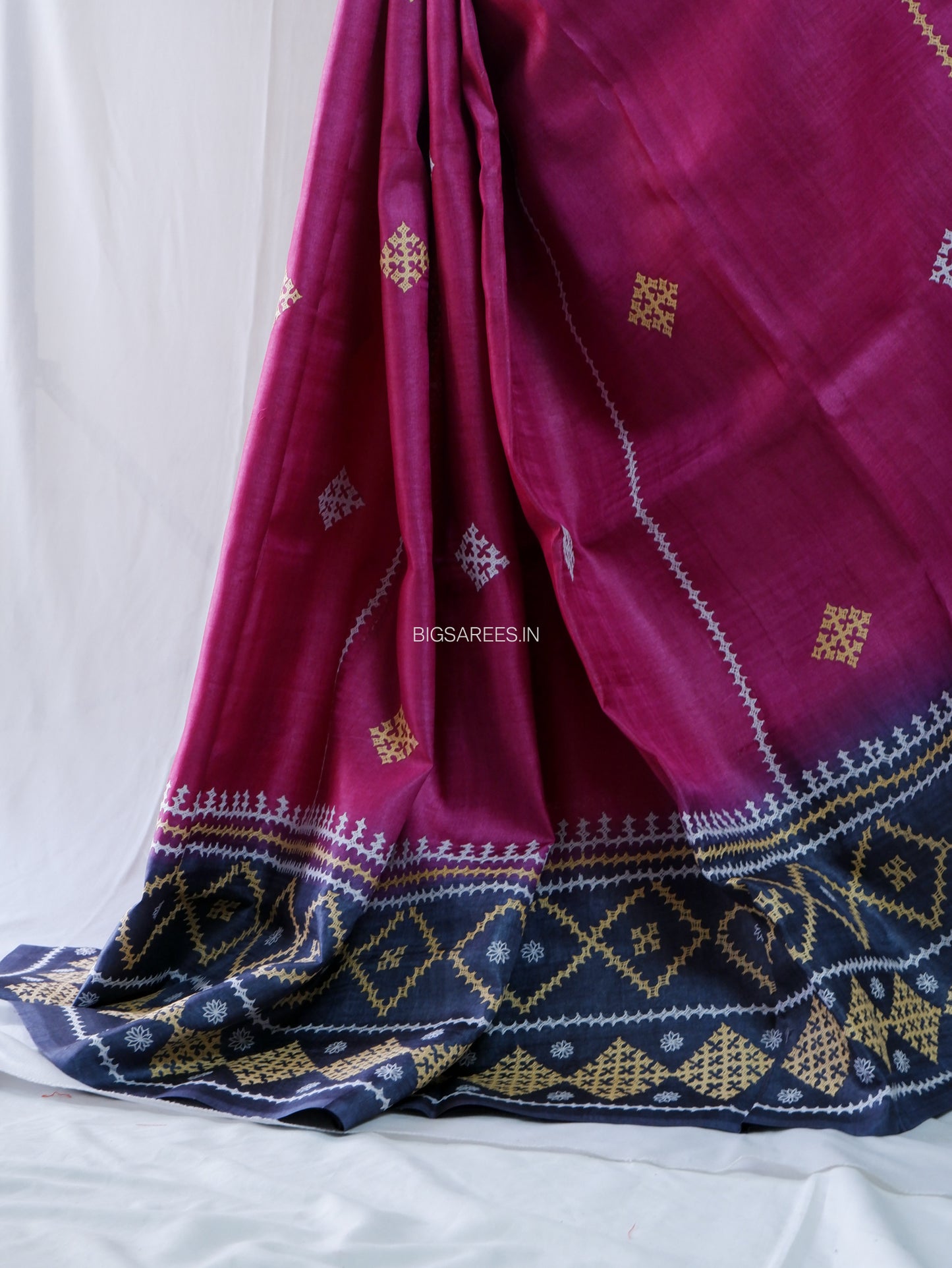 Gujrati/Kutch Hand Embroidered Saree | Tassar Silk | Silk Marked | Pink/Black