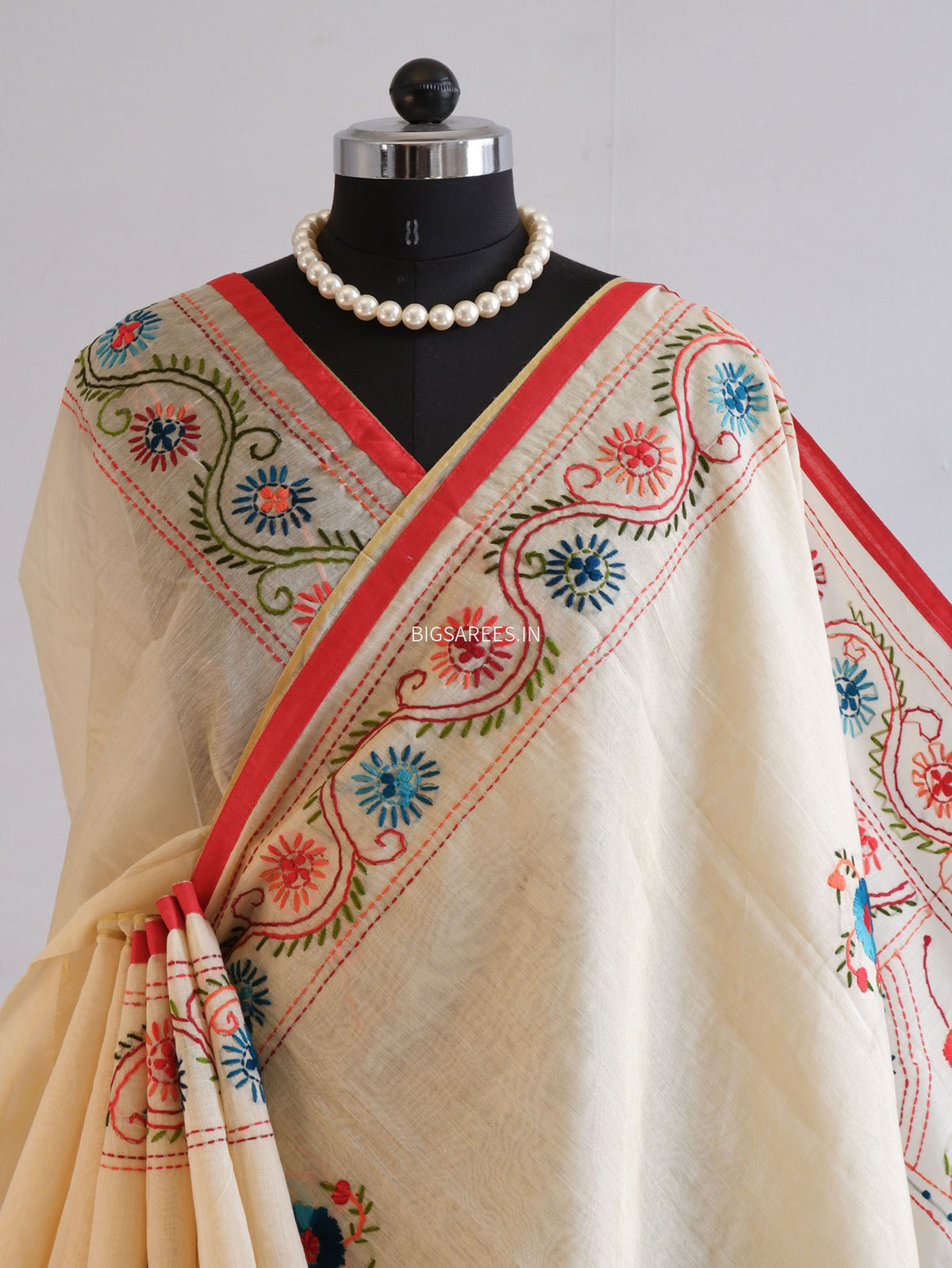Phulkari Hand-Embroidered Saree | Chanderi Silk | Scrolled Parchment