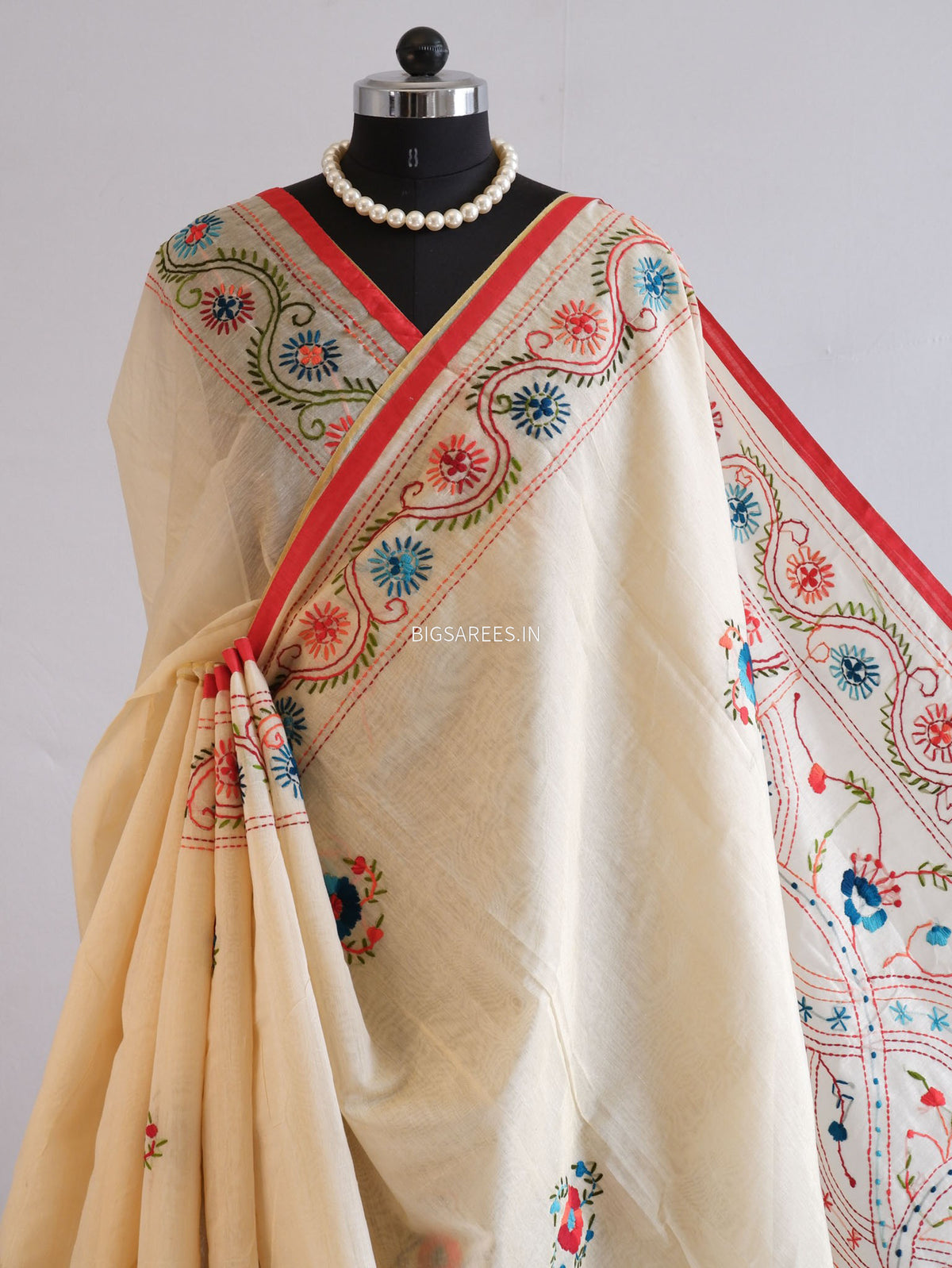 Phulkari Hand-Embroidered Saree | Chanderi Silk | Scrolled Parchment