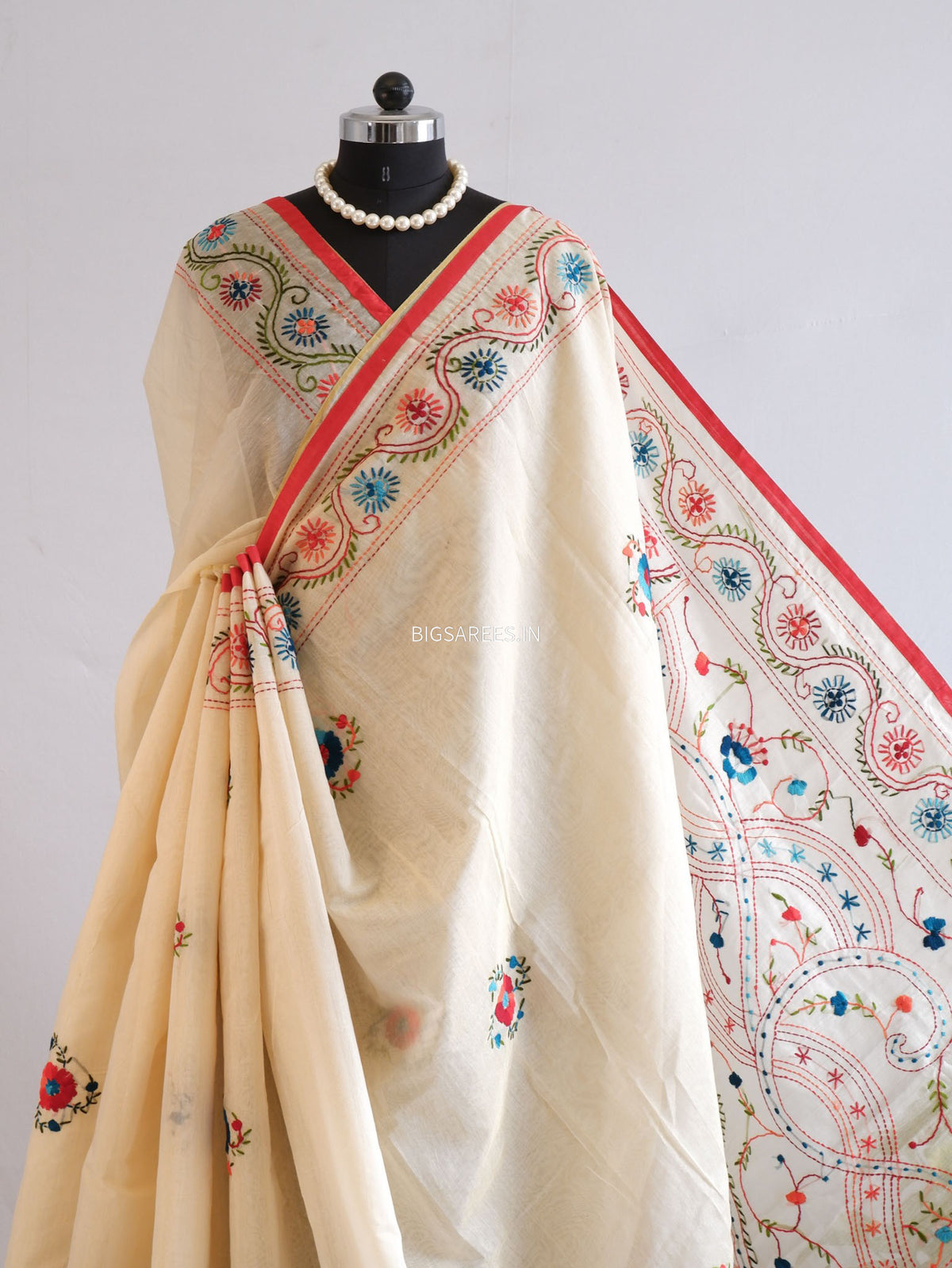 Phulkari Hand-Embroidered Saree | Chanderi Silk | Scrolled Parchment