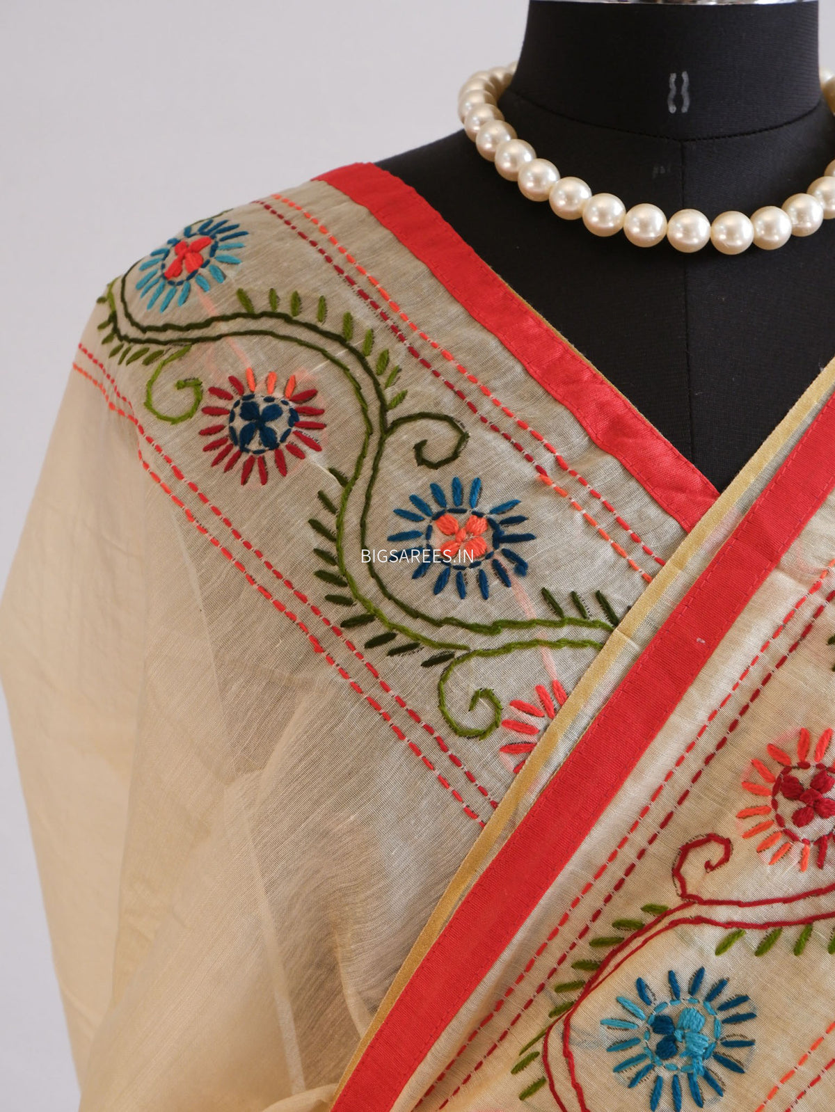 Phulkari Hand-Embroidered Saree | Chanderi Silk | Scrolled Parchment