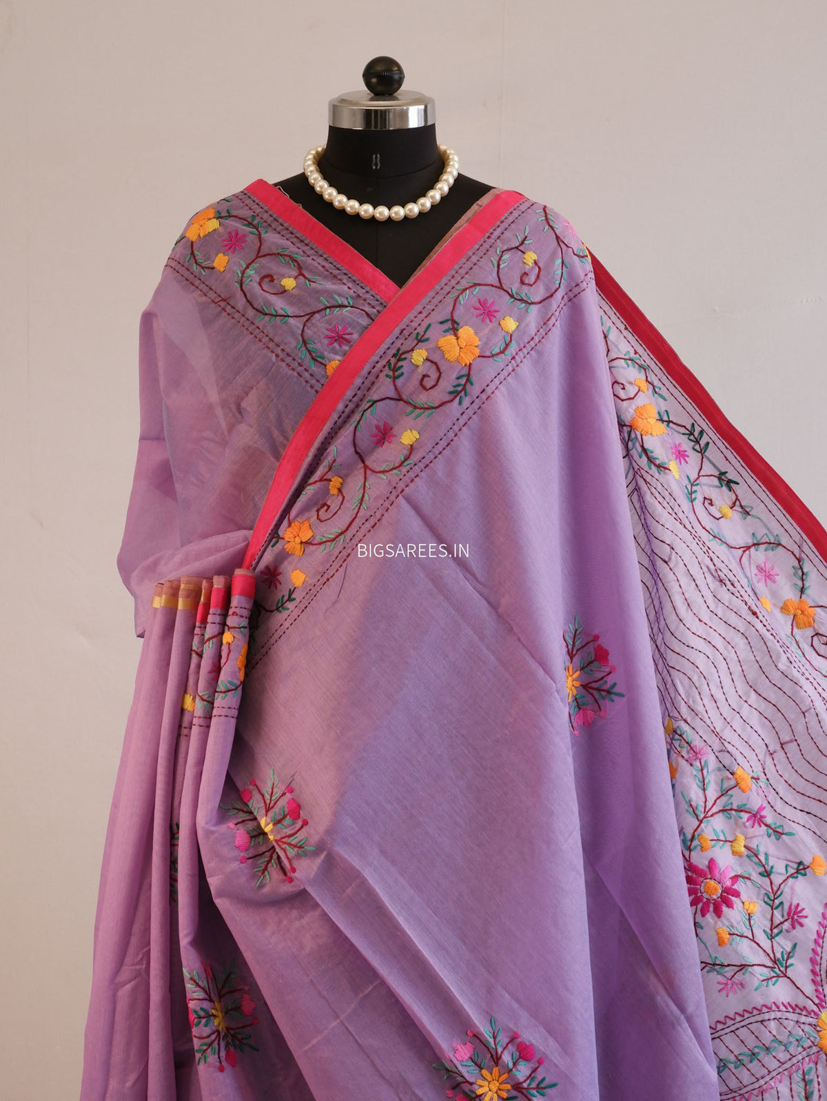 Phulkari Hand-Embroidered Saree | Chanderi Silk | Lilac (Dual Tone)
