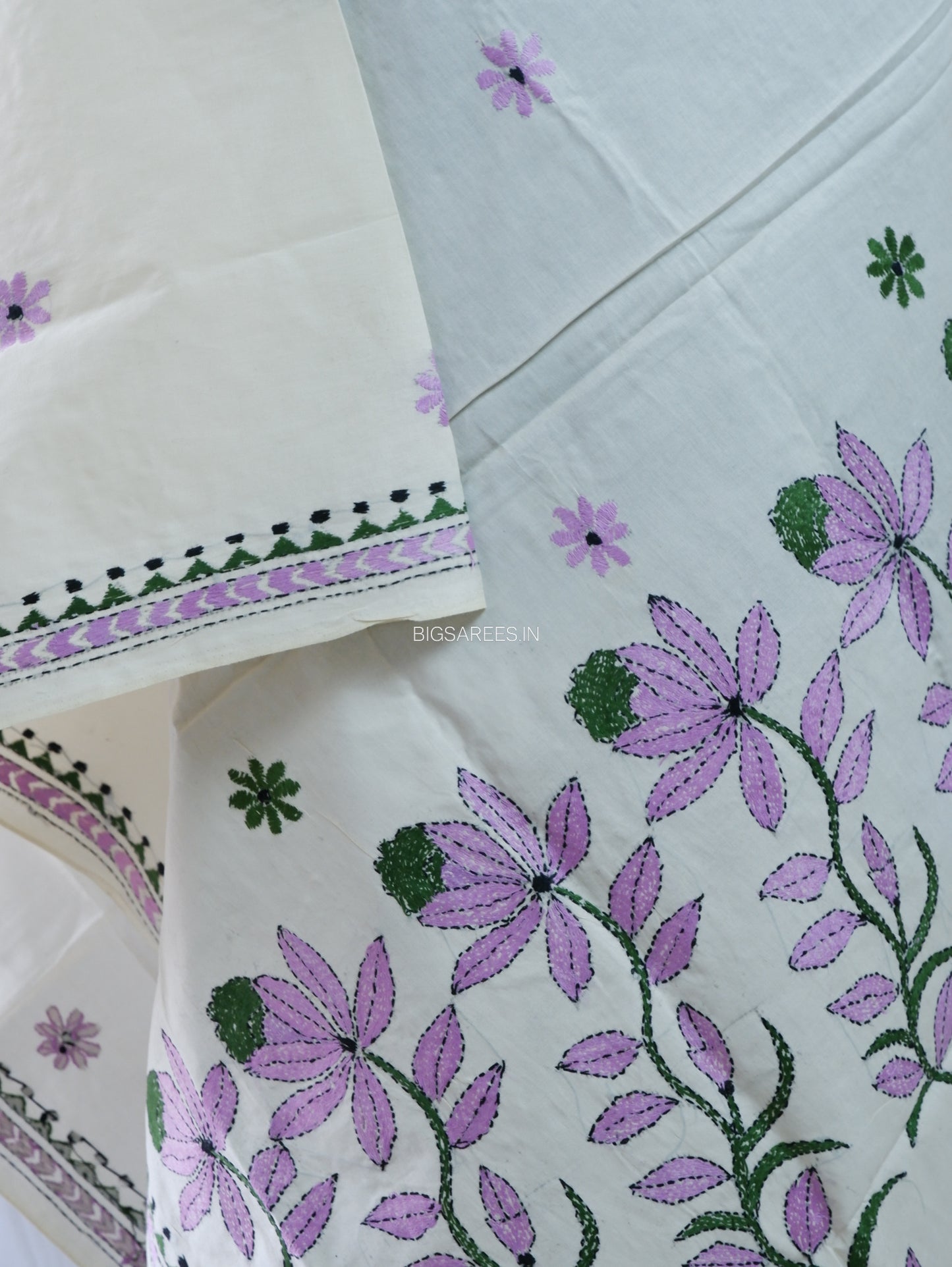 Hand-Embroidered Kantha Stitch Dupatta | Khadi Cotton | White