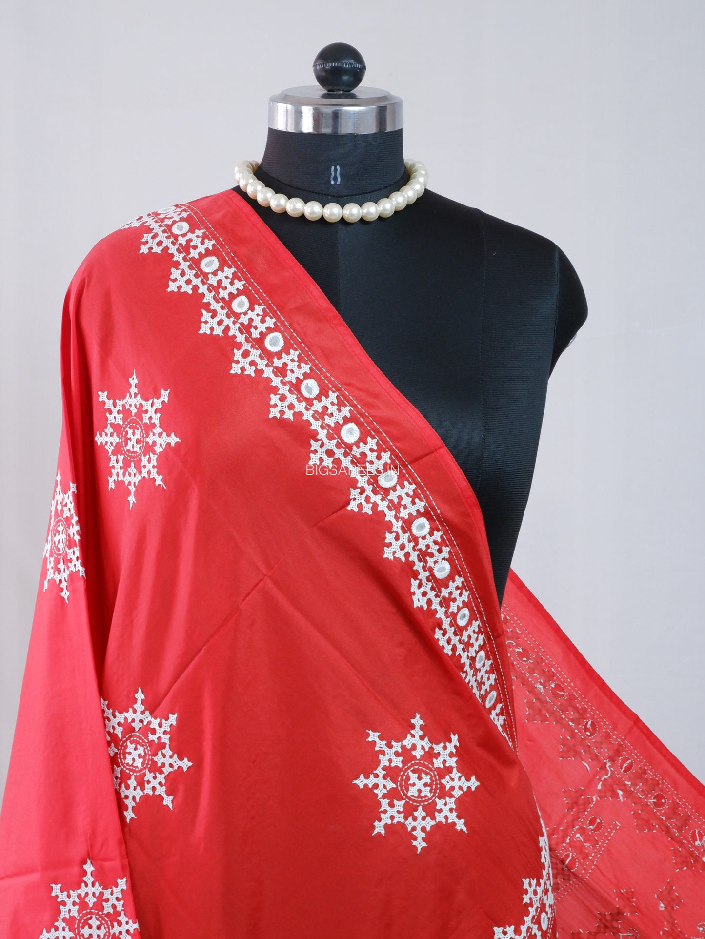 Kutchi Work Dupatta | Blended Bangalore Silk | Foil Mirror | Red