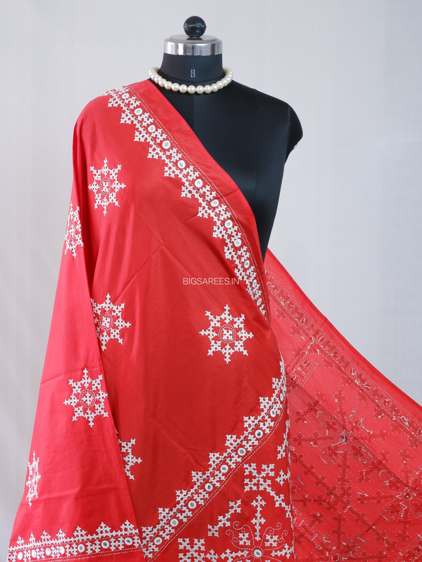 Kutchi Work Dupatta | Blended Bangalore Silk | Foil Mirror | Red
