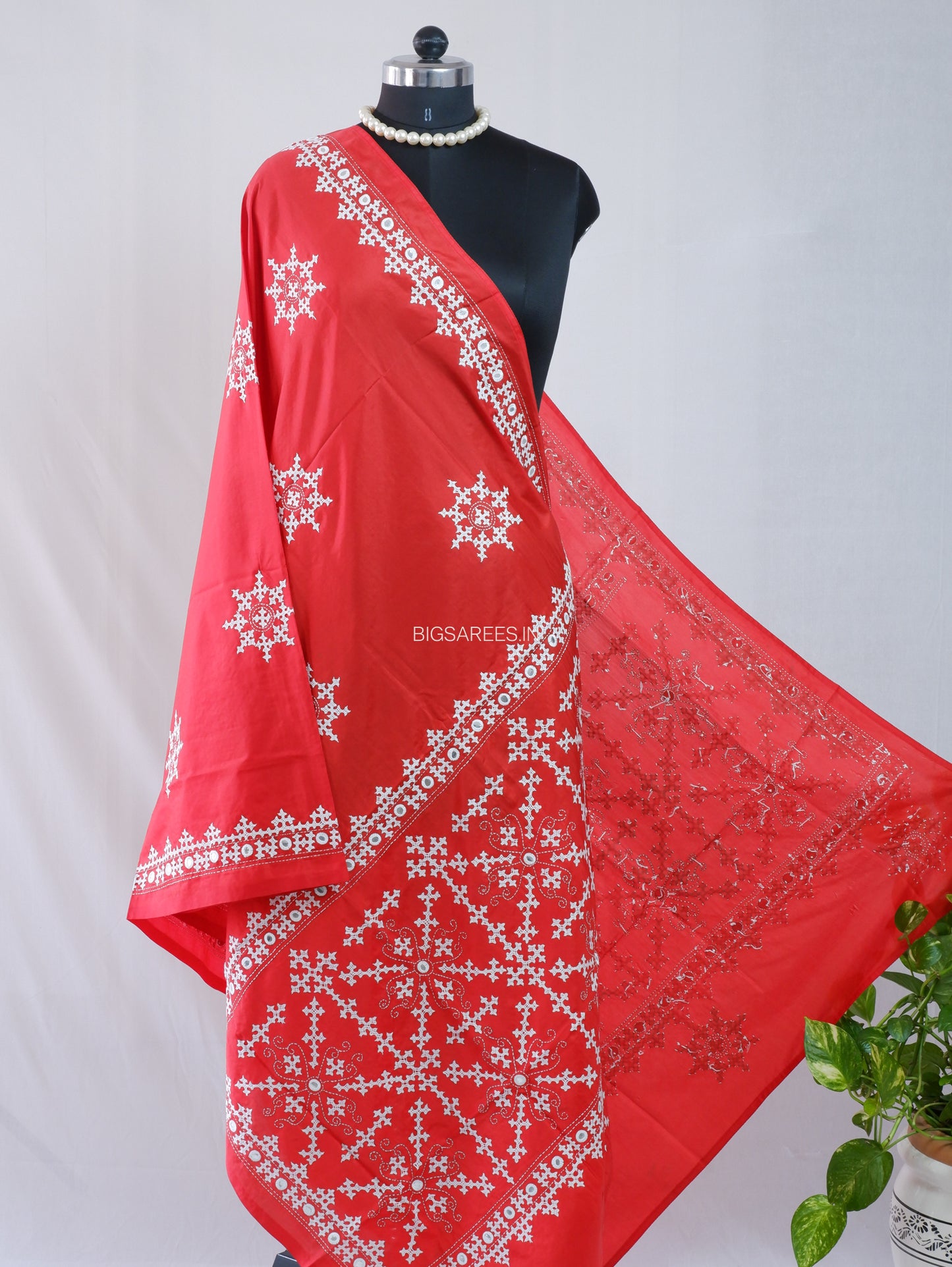 Kutchi Work Dupatta | Blended Bangalore Silk | Foil Mirror | Red