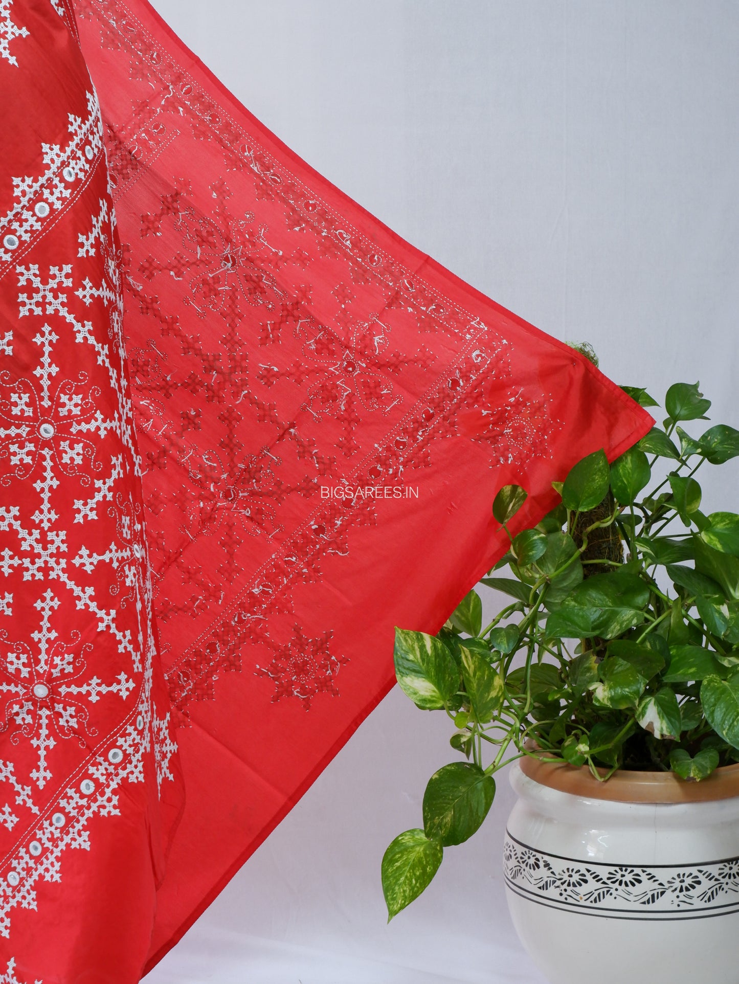 Kutchi Work Dupatta | Blended Bangalore Silk | Foil Mirror | Red