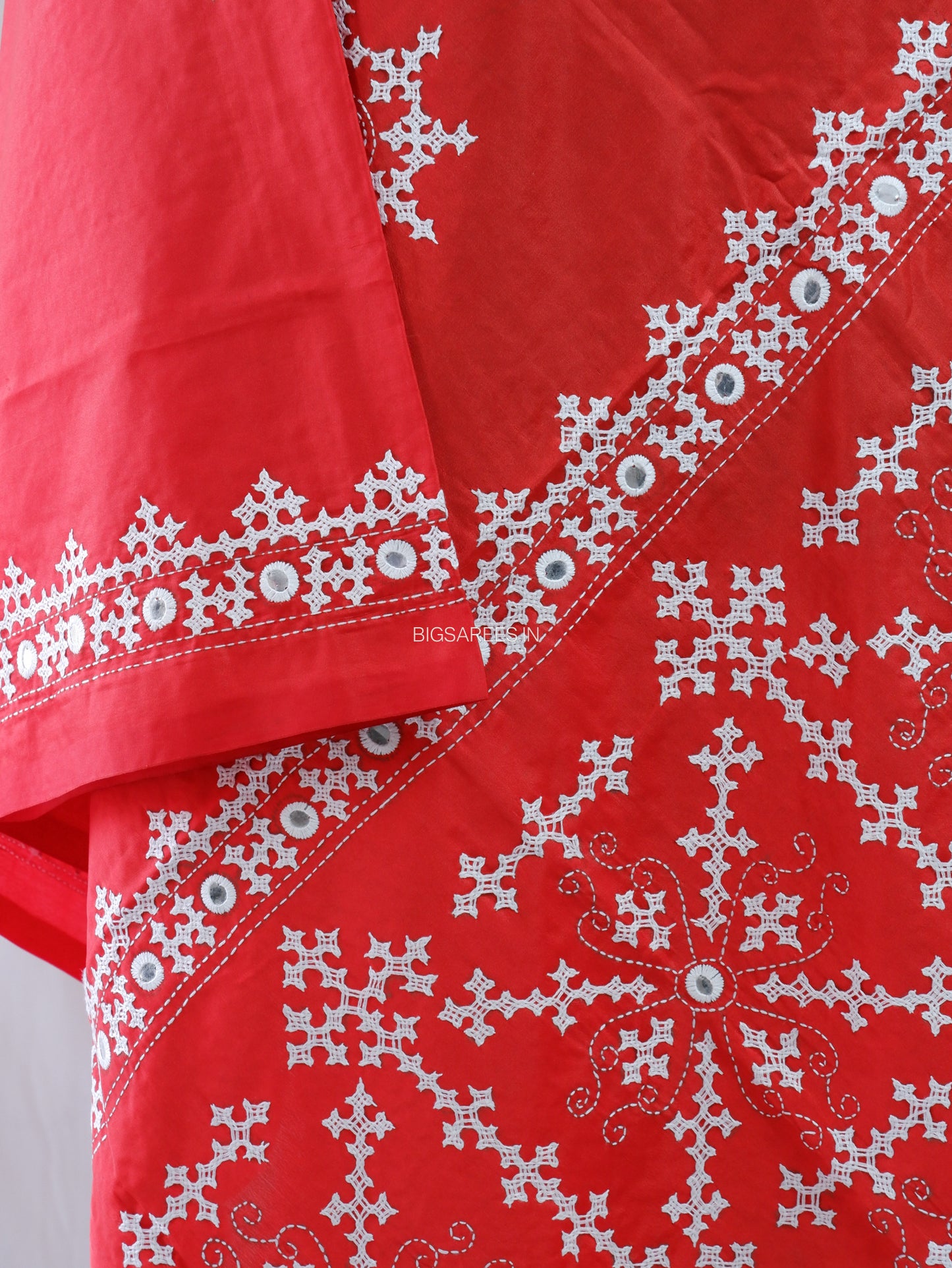 Kutchi Work Dupatta | Blended Bangalore Silk | Foil Mirror | Red