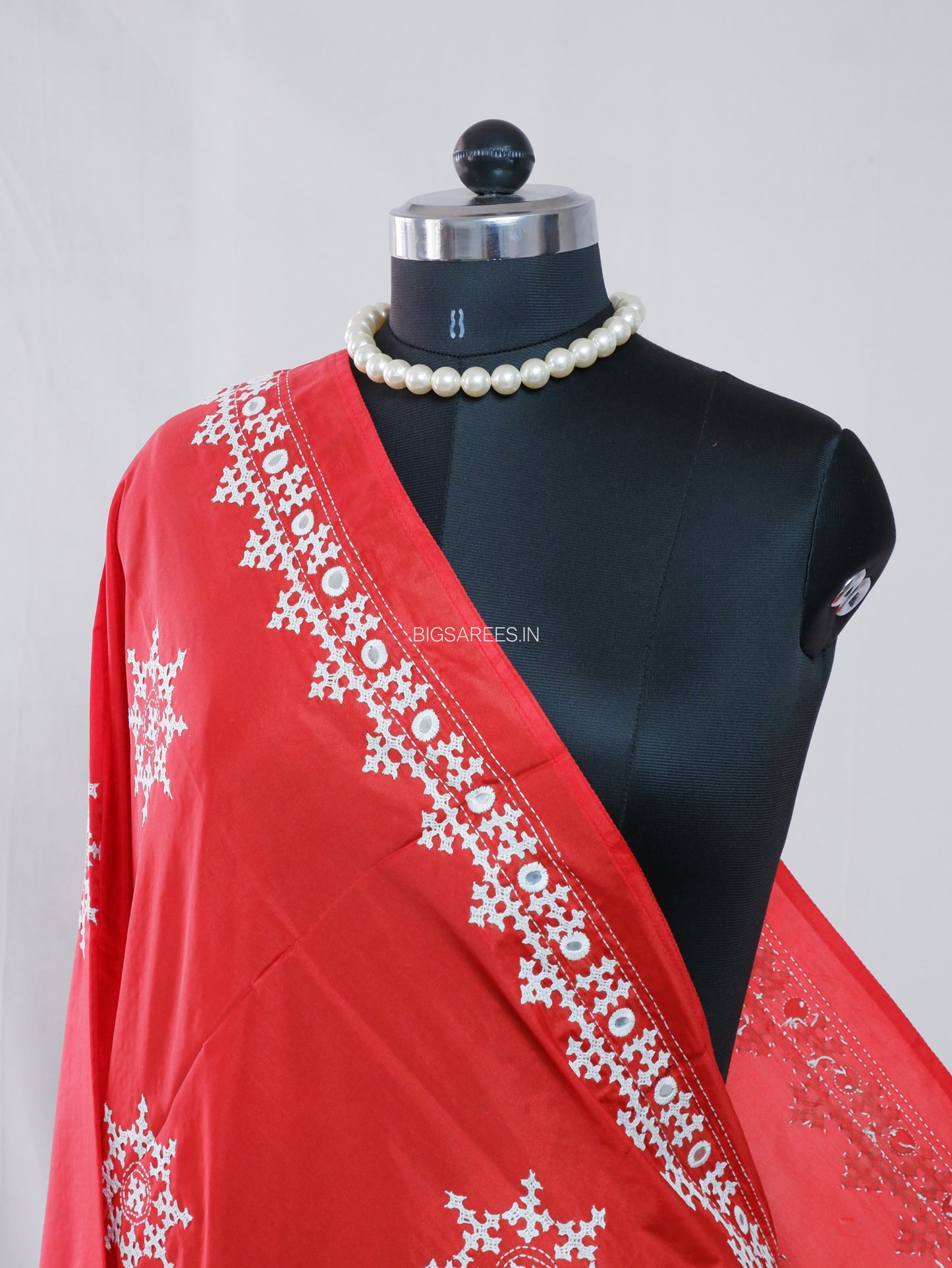 Kutchi Work Dupatta | Blended Bangalore Silk | Foil Mirror | Red