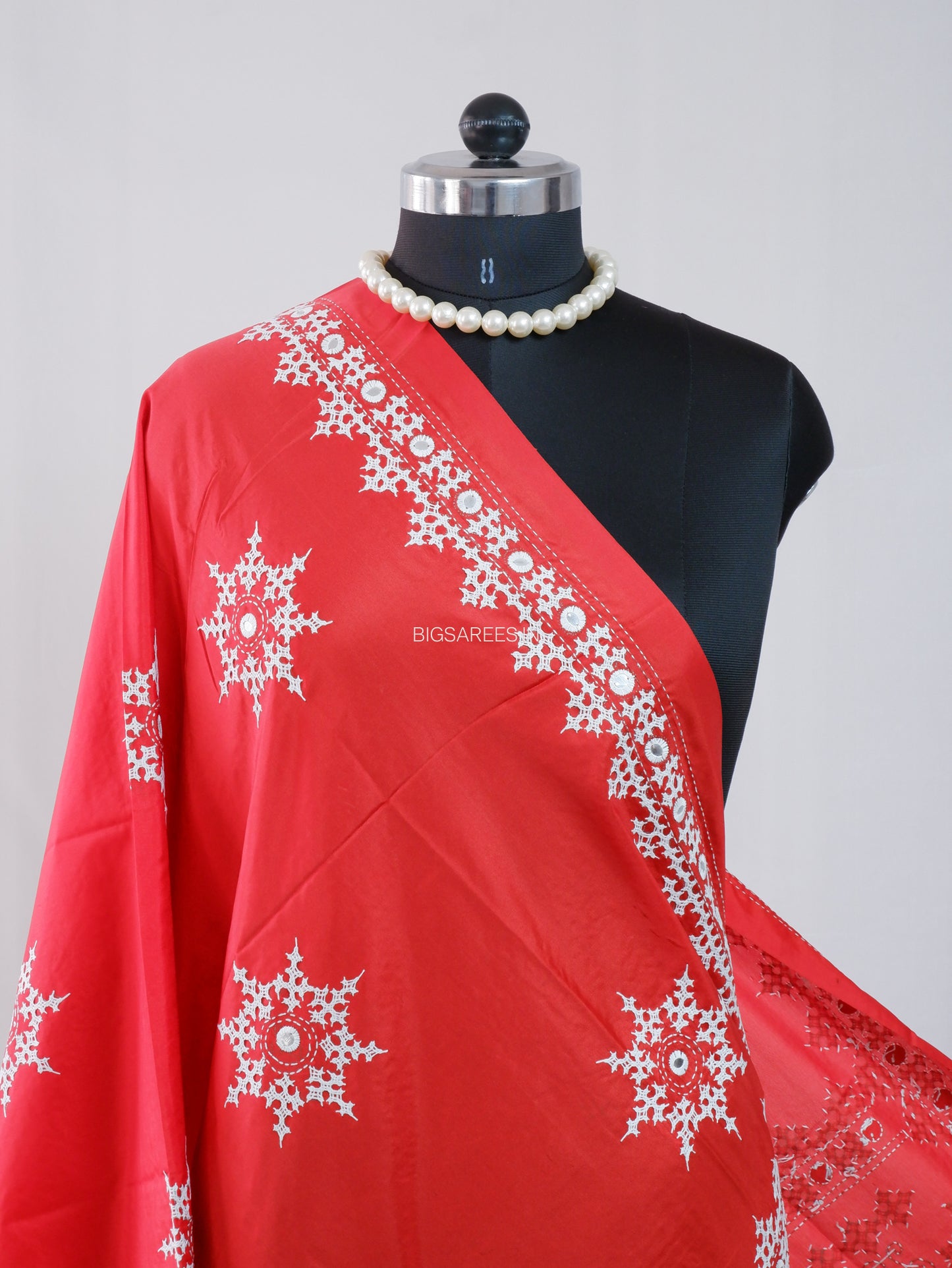 Kutchi Work Dupatta | Blended Bangalore Silk | Foil Mirror | Red