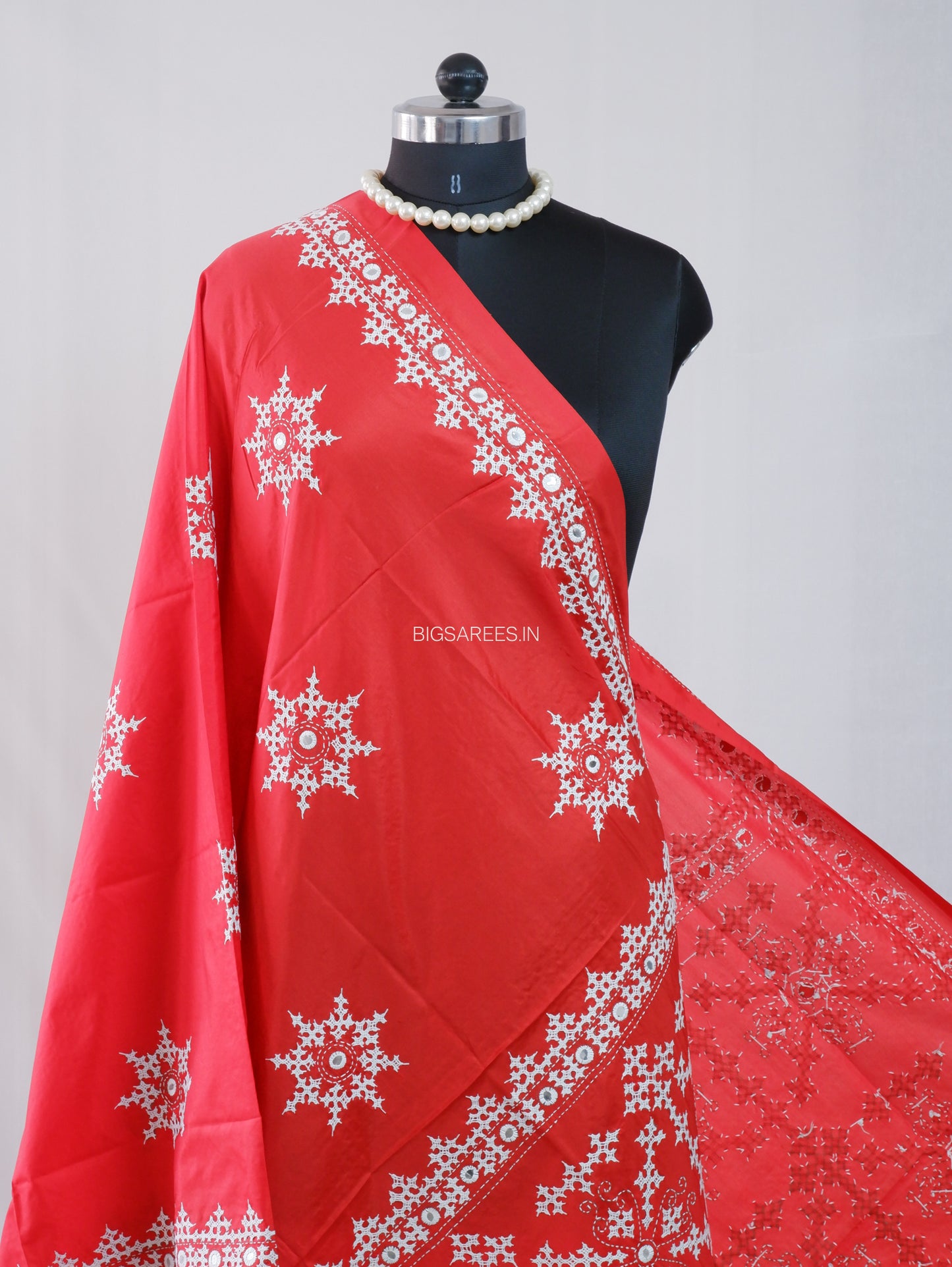 Kutchi Work Dupatta | Blended Bangalore Silk | Foil Mirror | Red