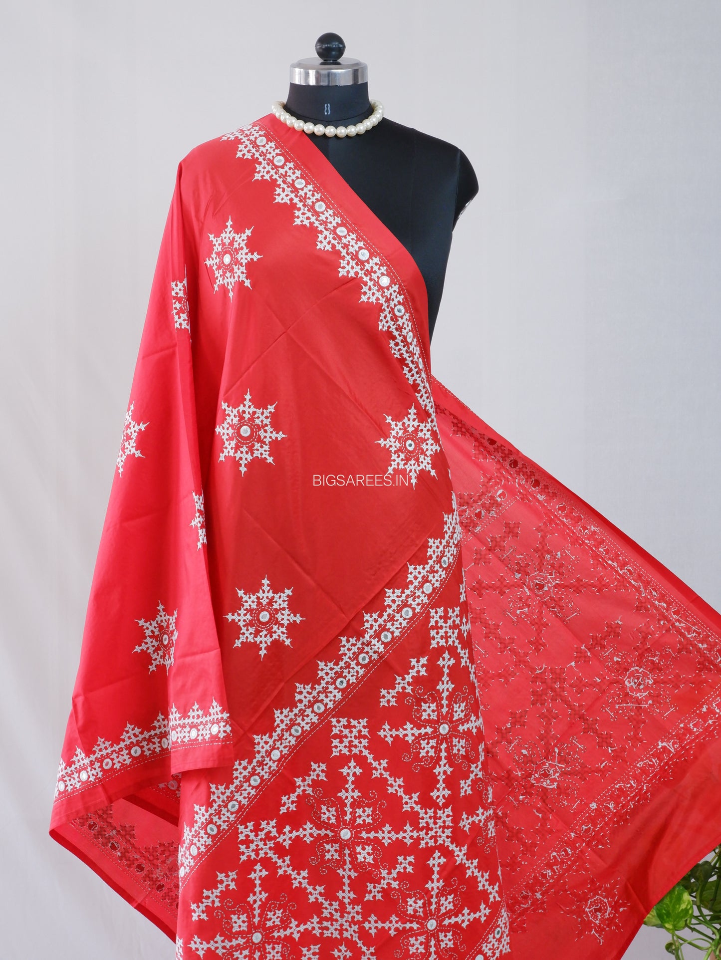 Kutchi Work Dupatta | Blended Bangalore Silk | Foil Mirror | Red