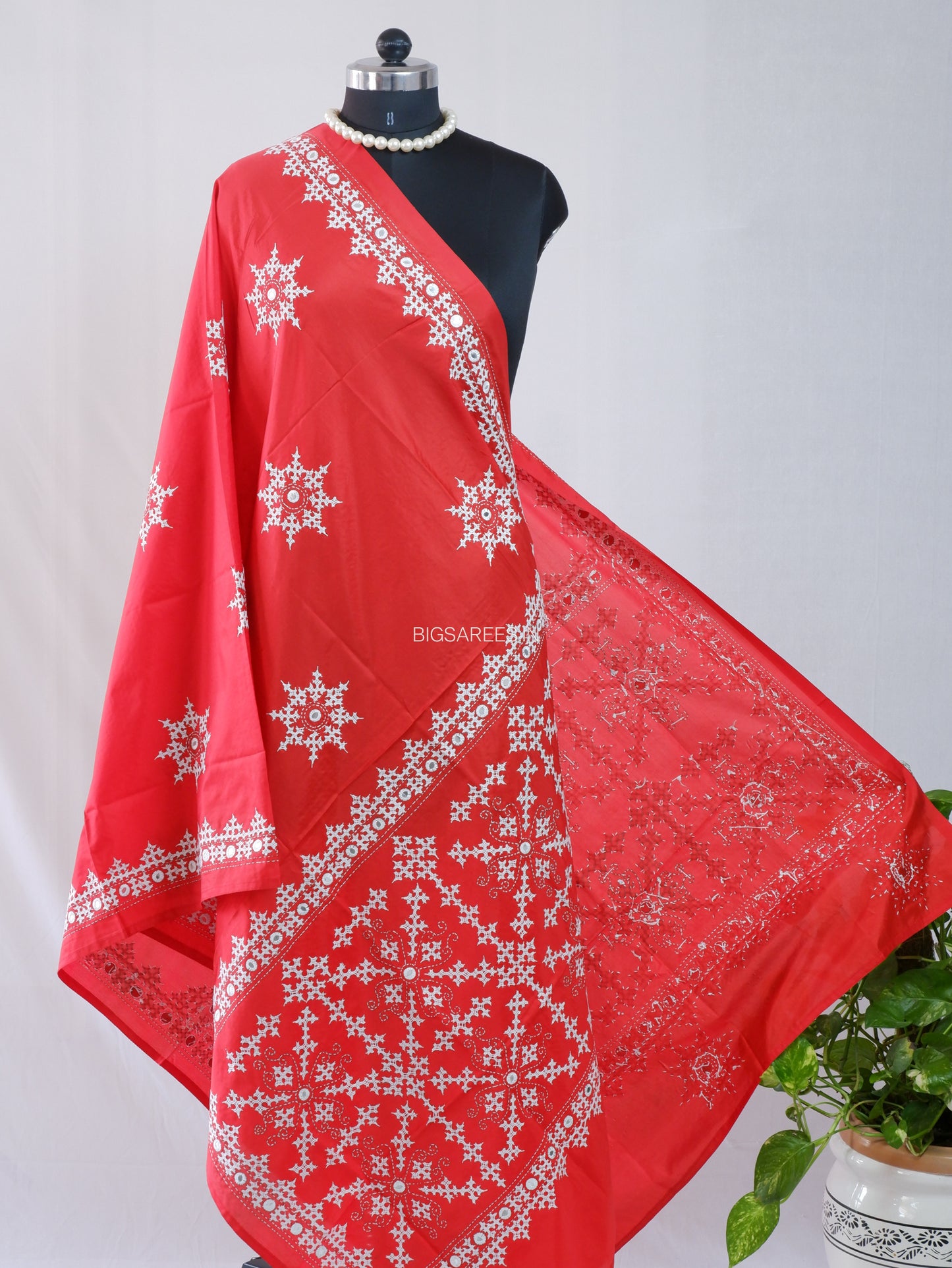 Kutchi Work Dupatta | Blended Bangalore Silk | Foil Mirror | Red