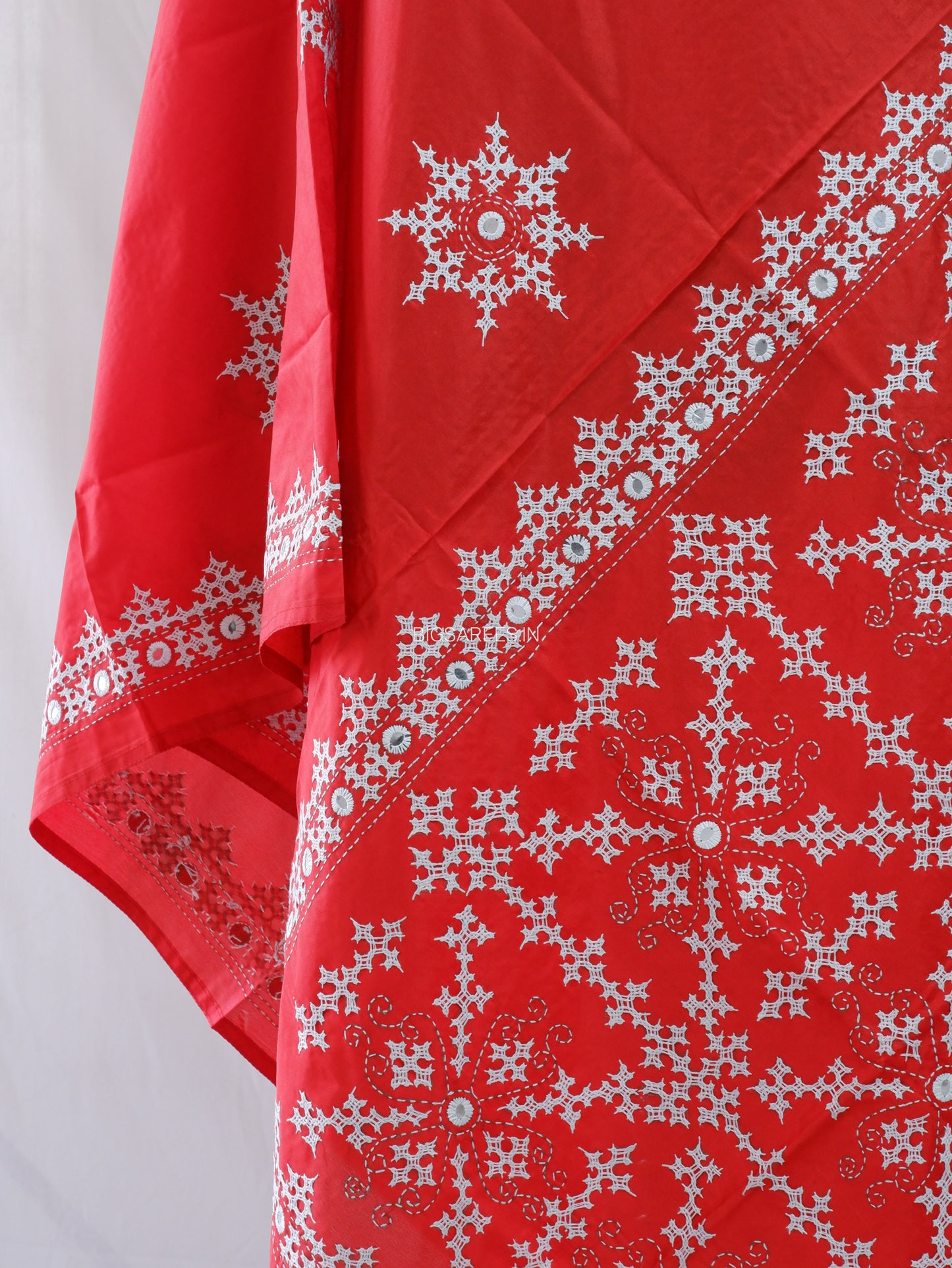 Kutchi Work Dupatta | Blended Bangalore Silk | Foil Mirror | Red