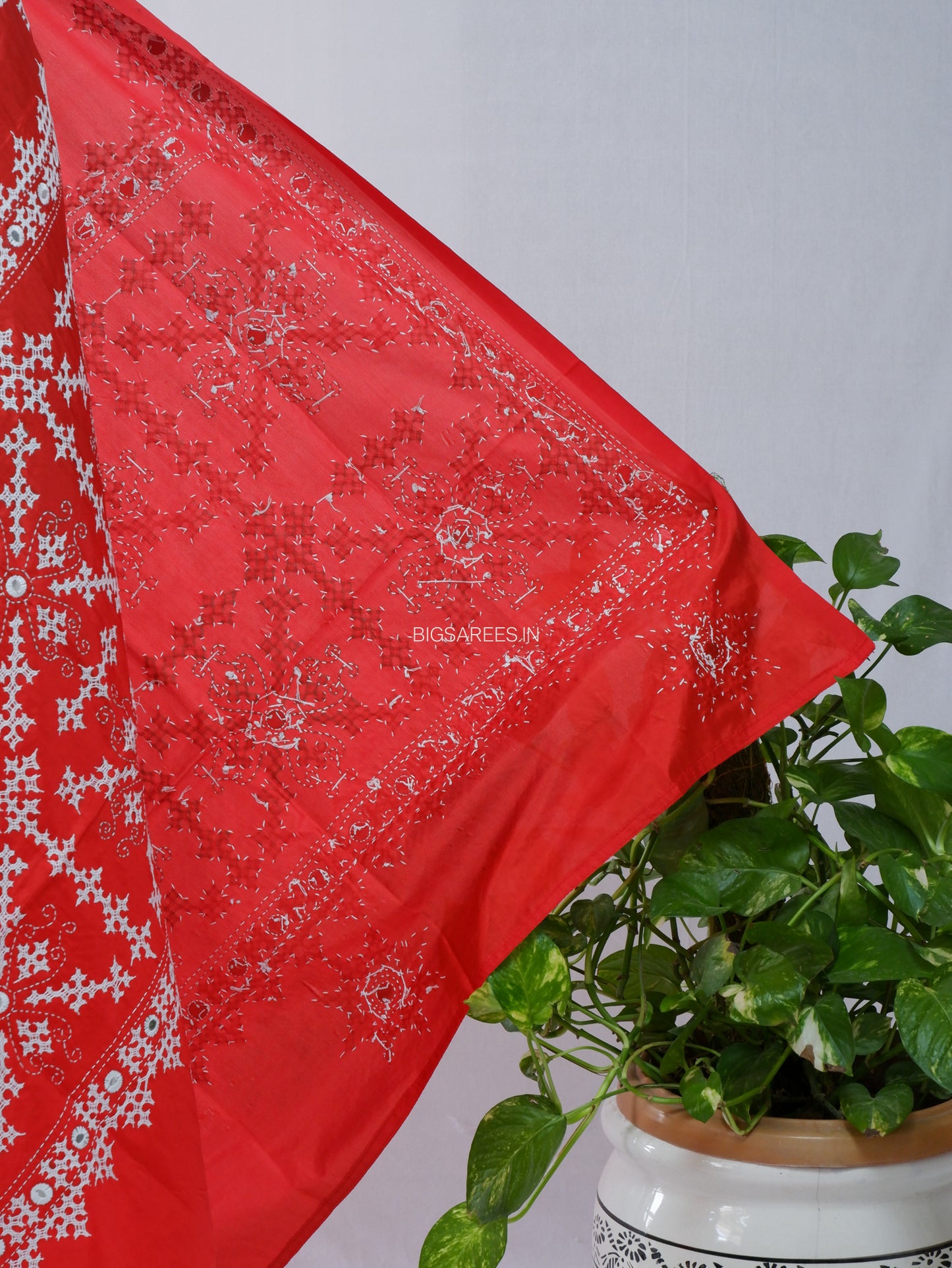 Kutchi Work Dupatta | Blended Bangalore Silk | Foil Mirror | Red