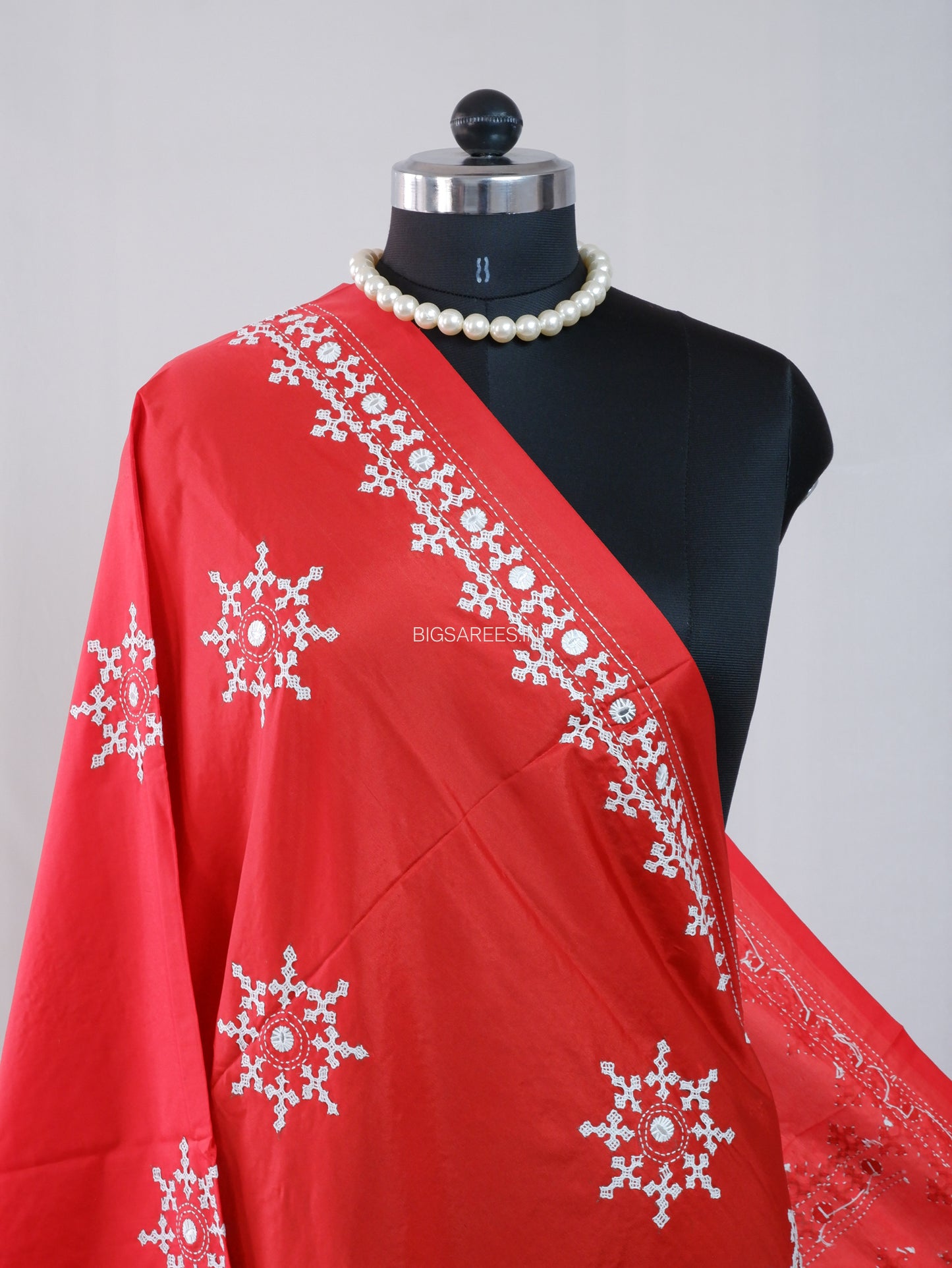 Kutchi Work Dupatta | Blended Bangalore Silk | Foil Mirror | Red
