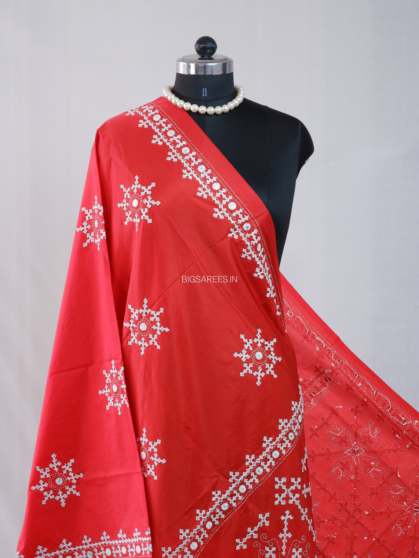 Kutchi Work Dupatta | Blended Bangalore Silk | Foil Mirror | Red