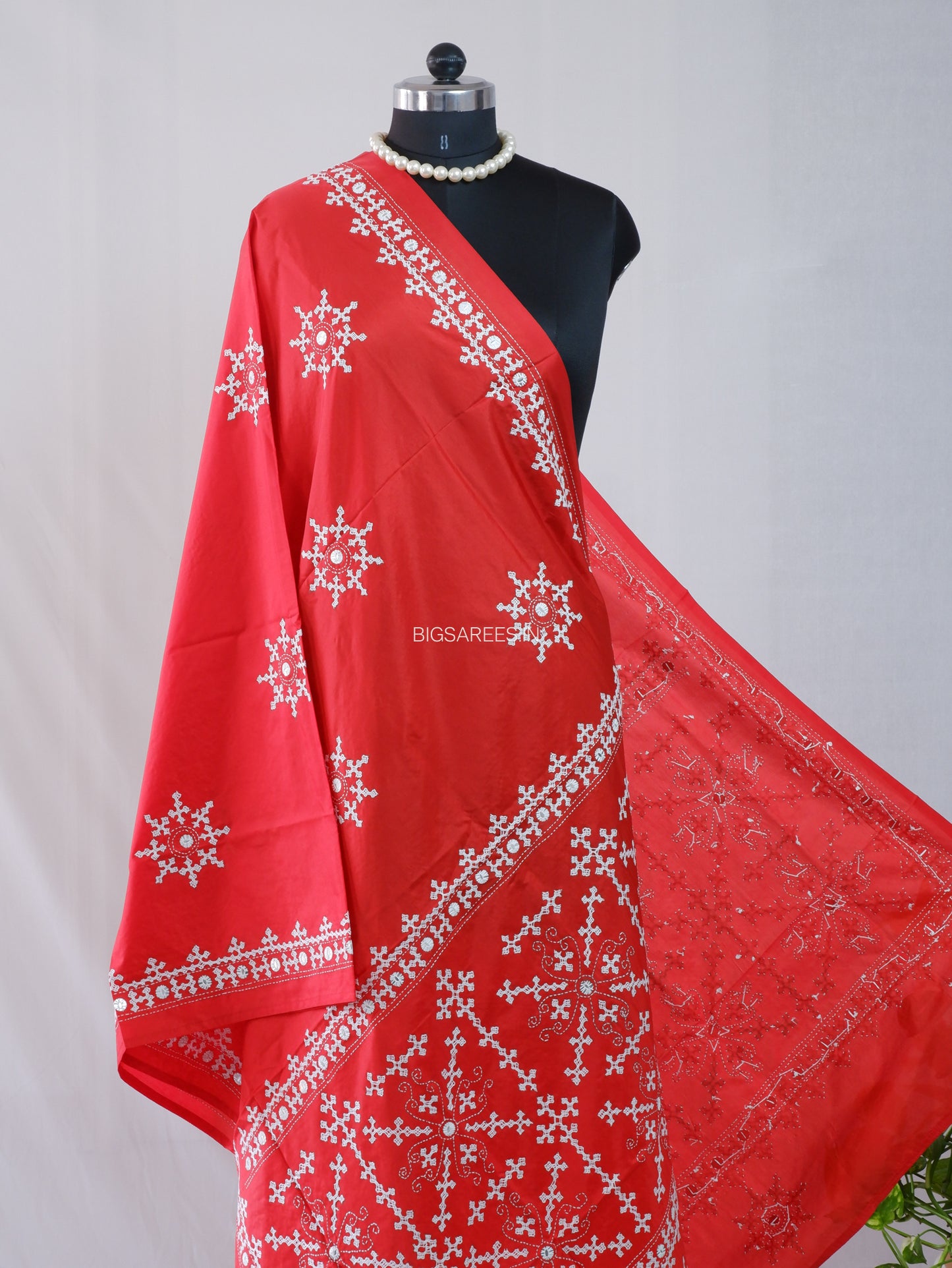 Kutchi Work Dupatta | Blended Bangalore Silk | Foil Mirror | Red