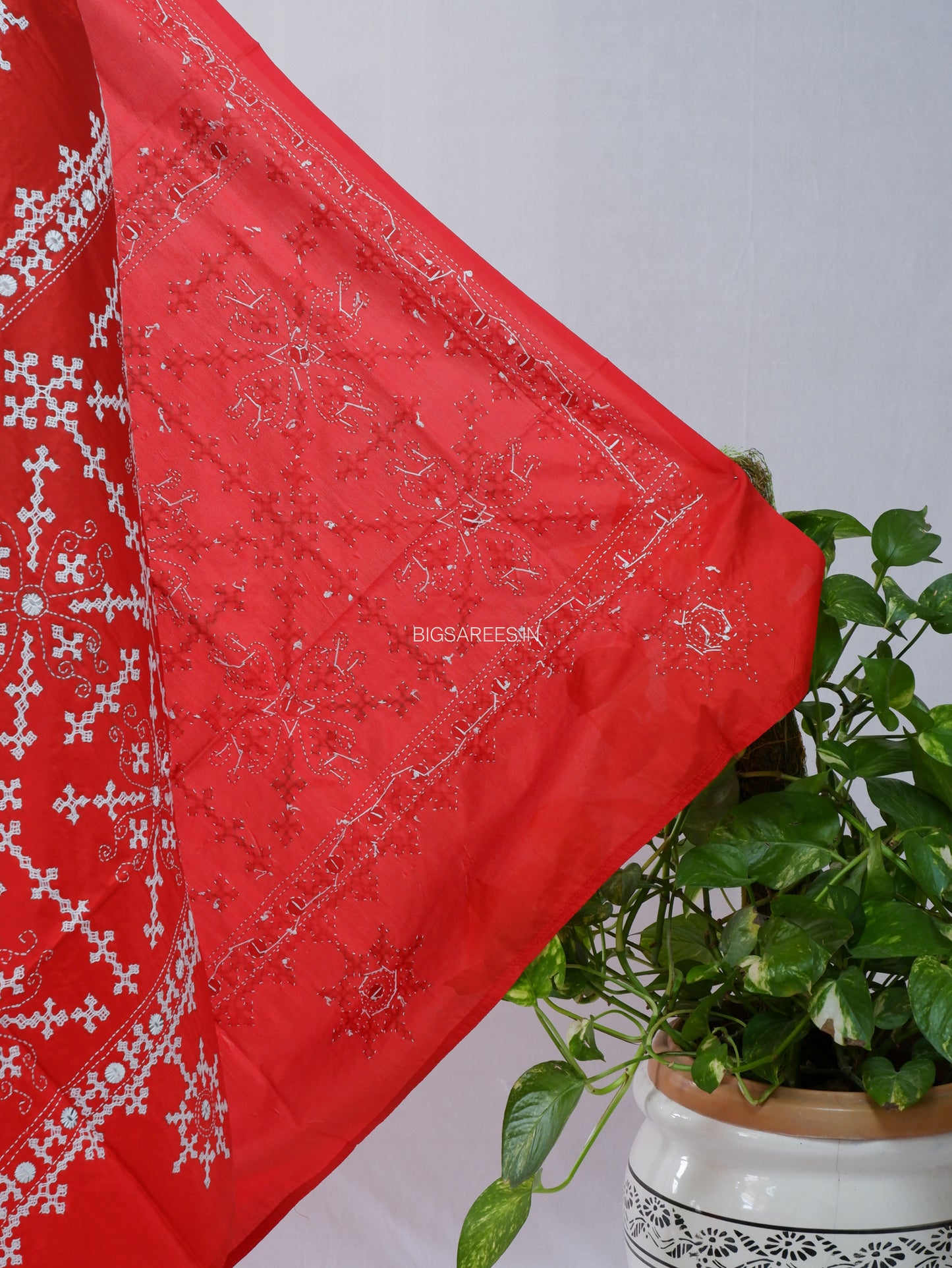 Kutchi Work Dupatta | Blended Bangalore Silk | Foil Mirror | Red