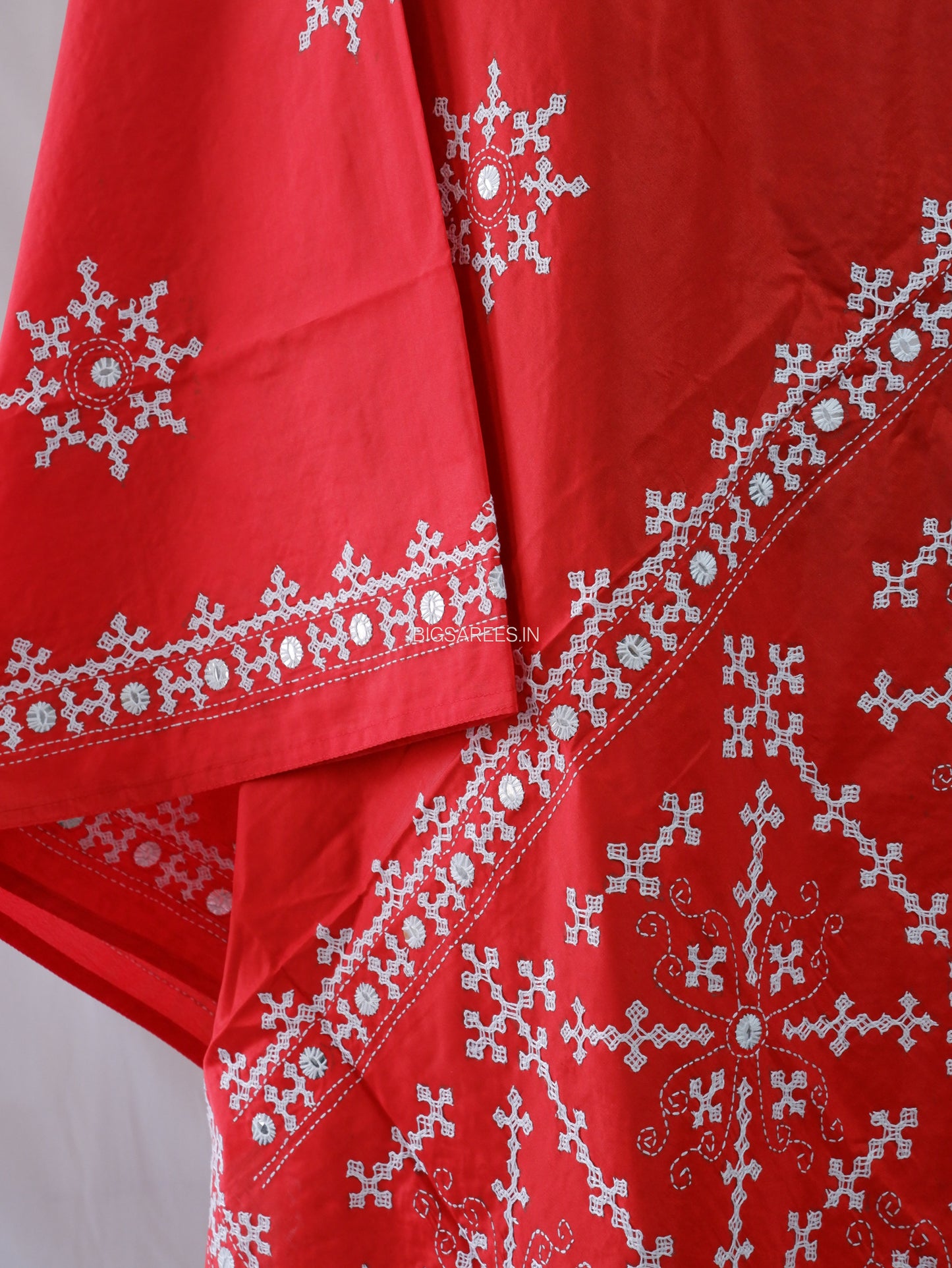 Kutchi Work Dupatta | Blended Bangalore Silk | Foil Mirror | Red