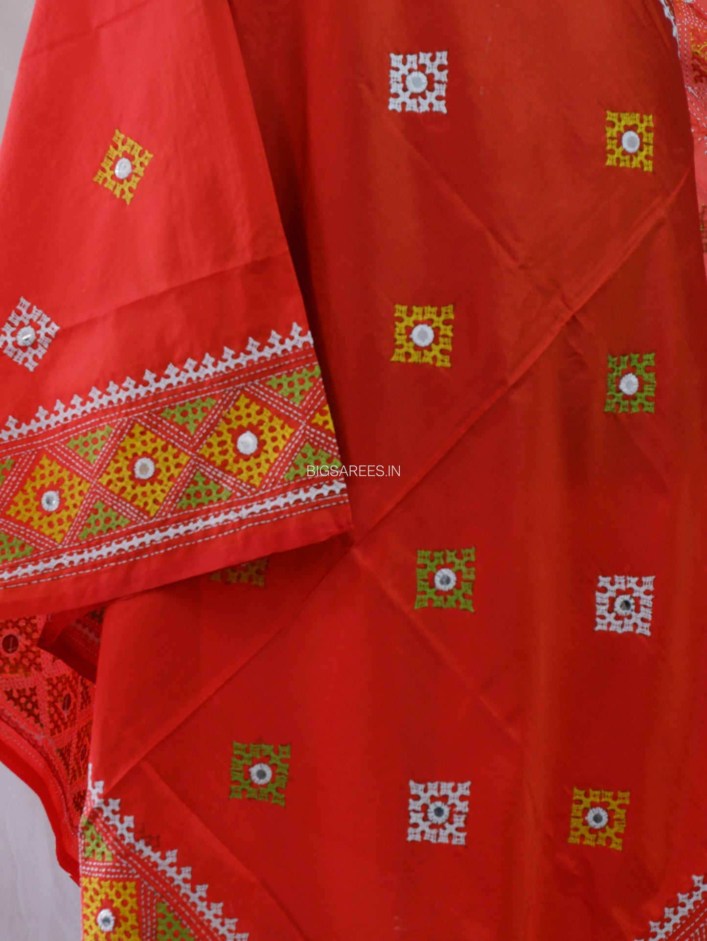 Kutchi Work Dupatta | Blended Bangalore Silk | Foil Mirror | Red