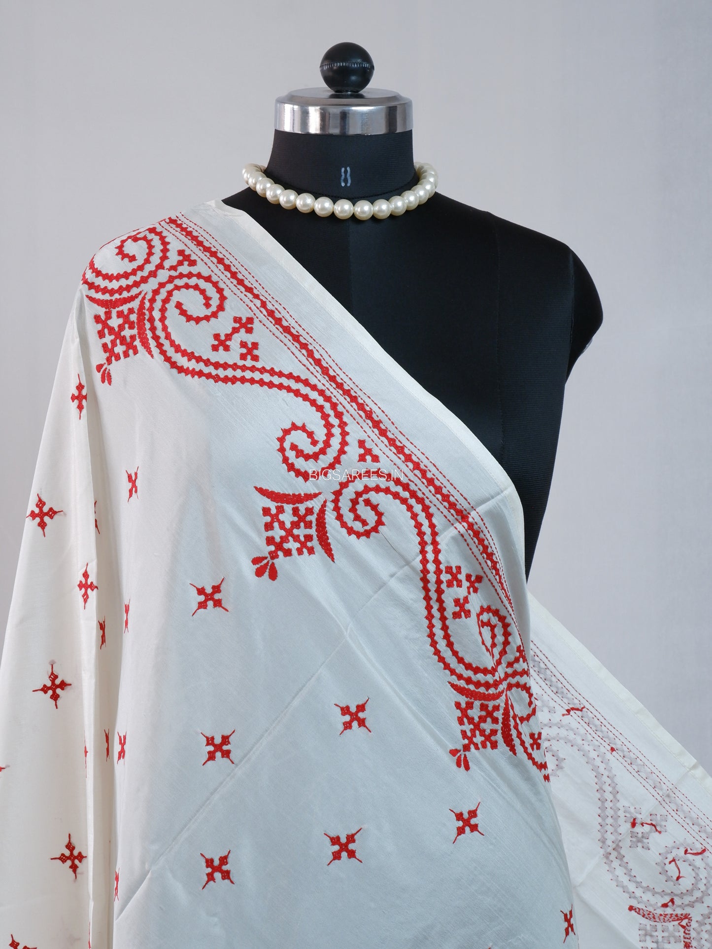 Kutchi Work Dupatta | Blended Bangalore Silk | White