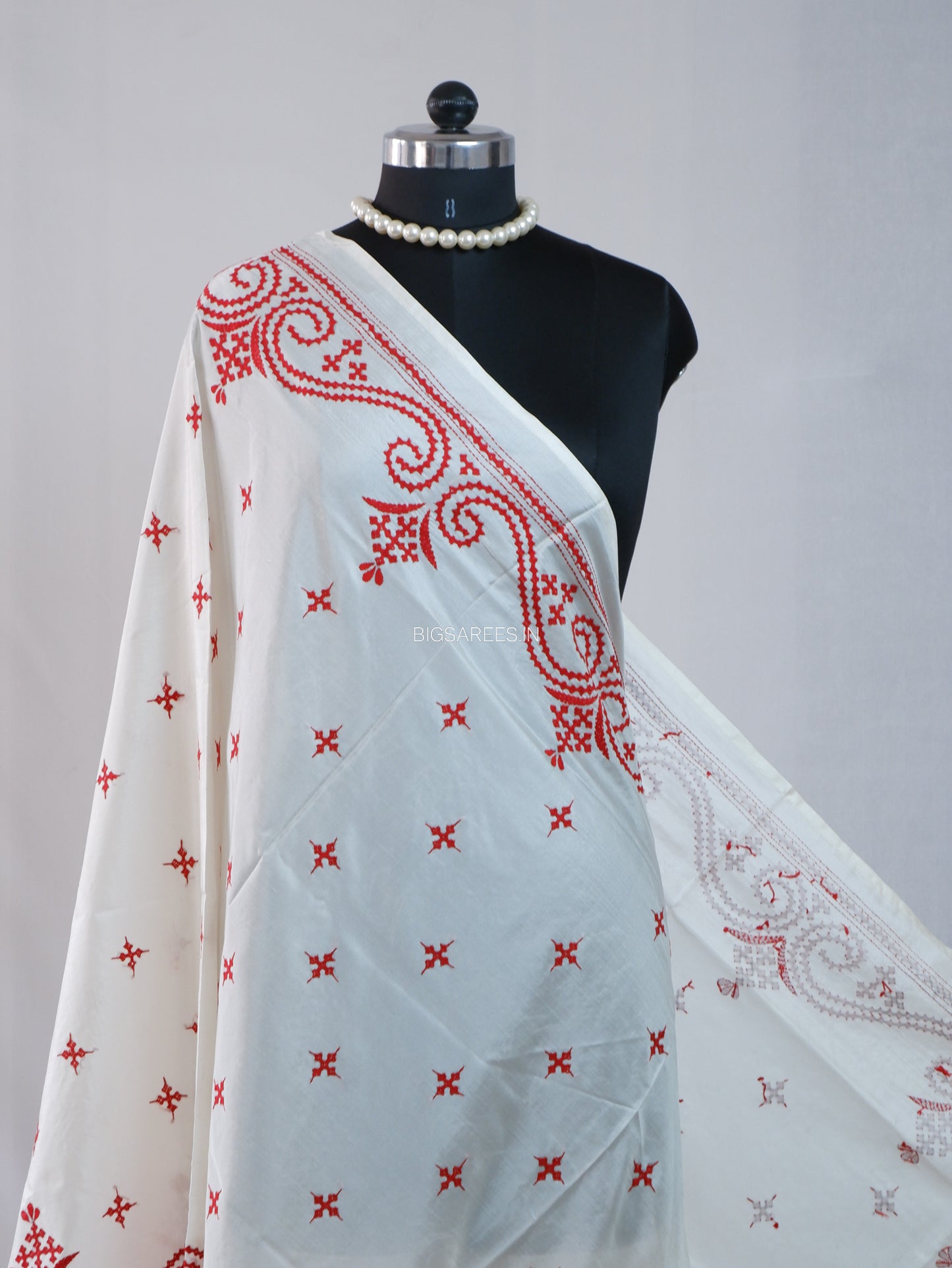 Kutchi Work Dupatta | Blended Bangalore Silk | White