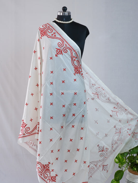 Kutchi Work Dupatta | Blended Bangalore Silk | White