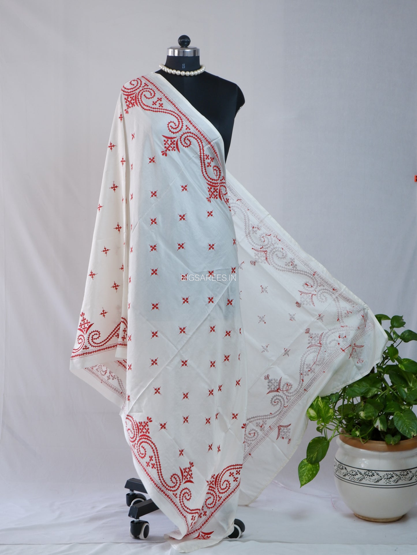 Kutchi Work Dupatta | Blended Bangalore Silk | White