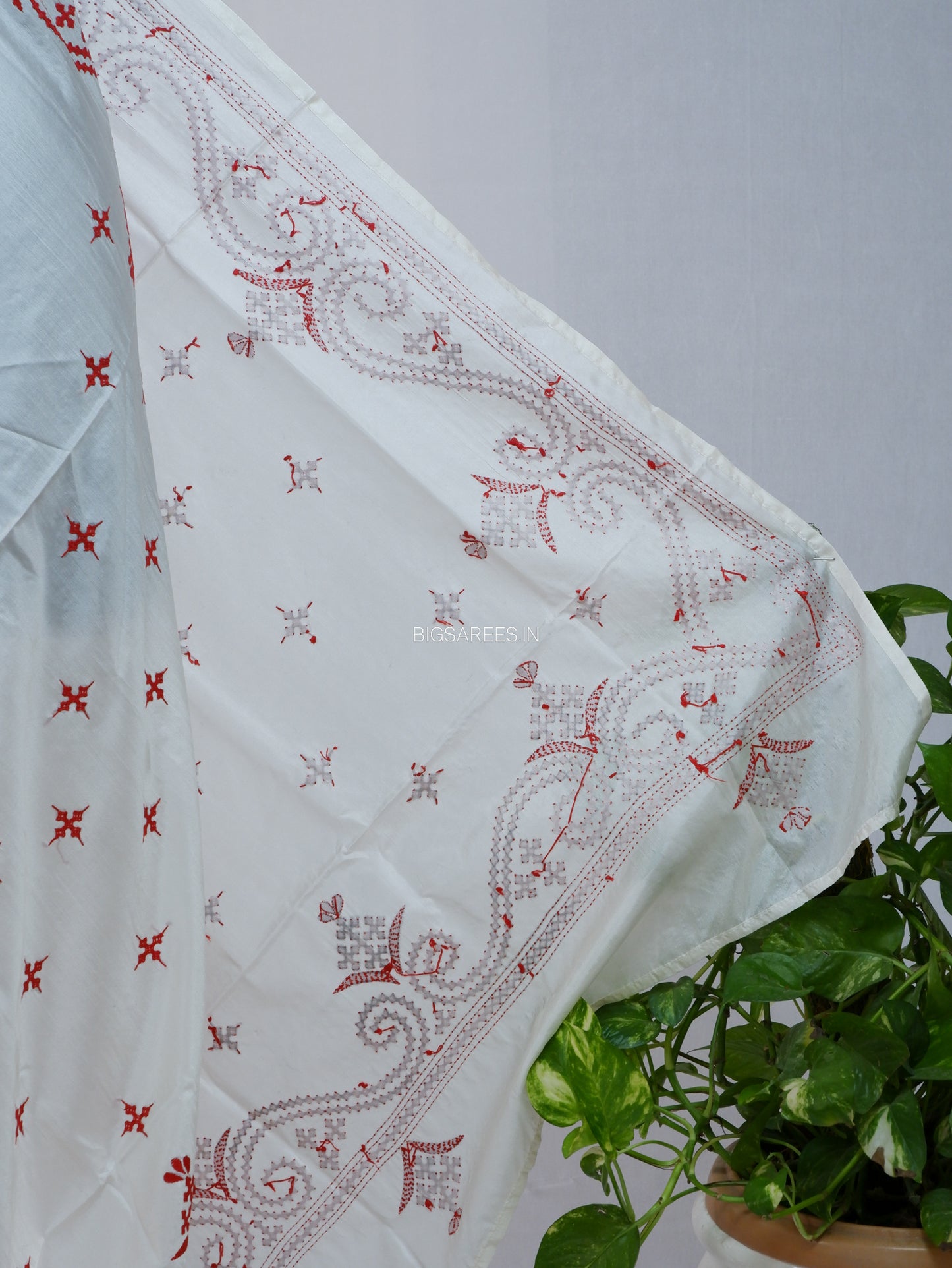 Kutchi Work Dupatta | Blended Bangalore Silk | White