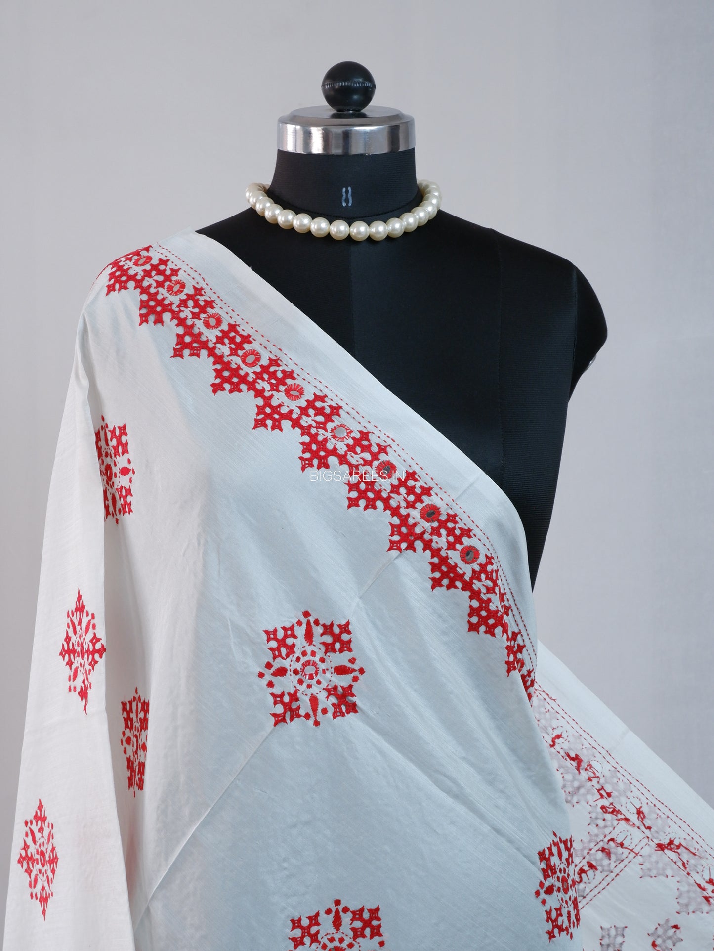 Kutchi Work Dupatta | Blended Bangalore Silk | Foil Mirror | White