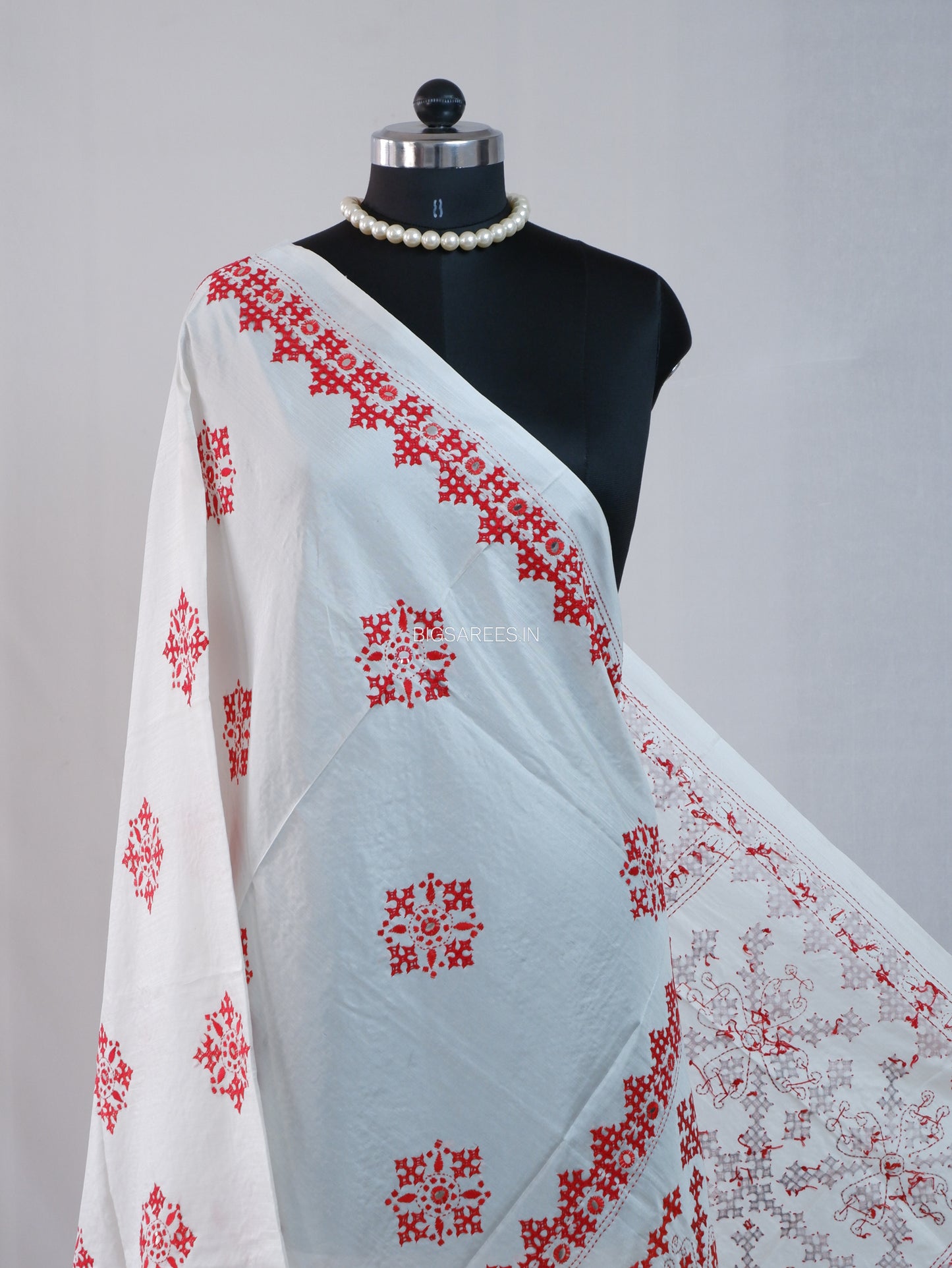 Kutchi Work Dupatta | Blended Bangalore Silk | Foil Mirror | White