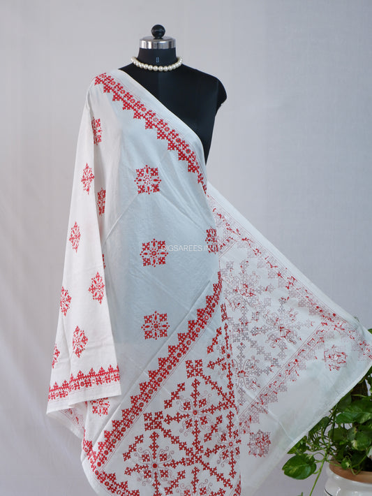 Kutchi Work Dupatta | Blended Bangalore Silk | Foil Mirror | White