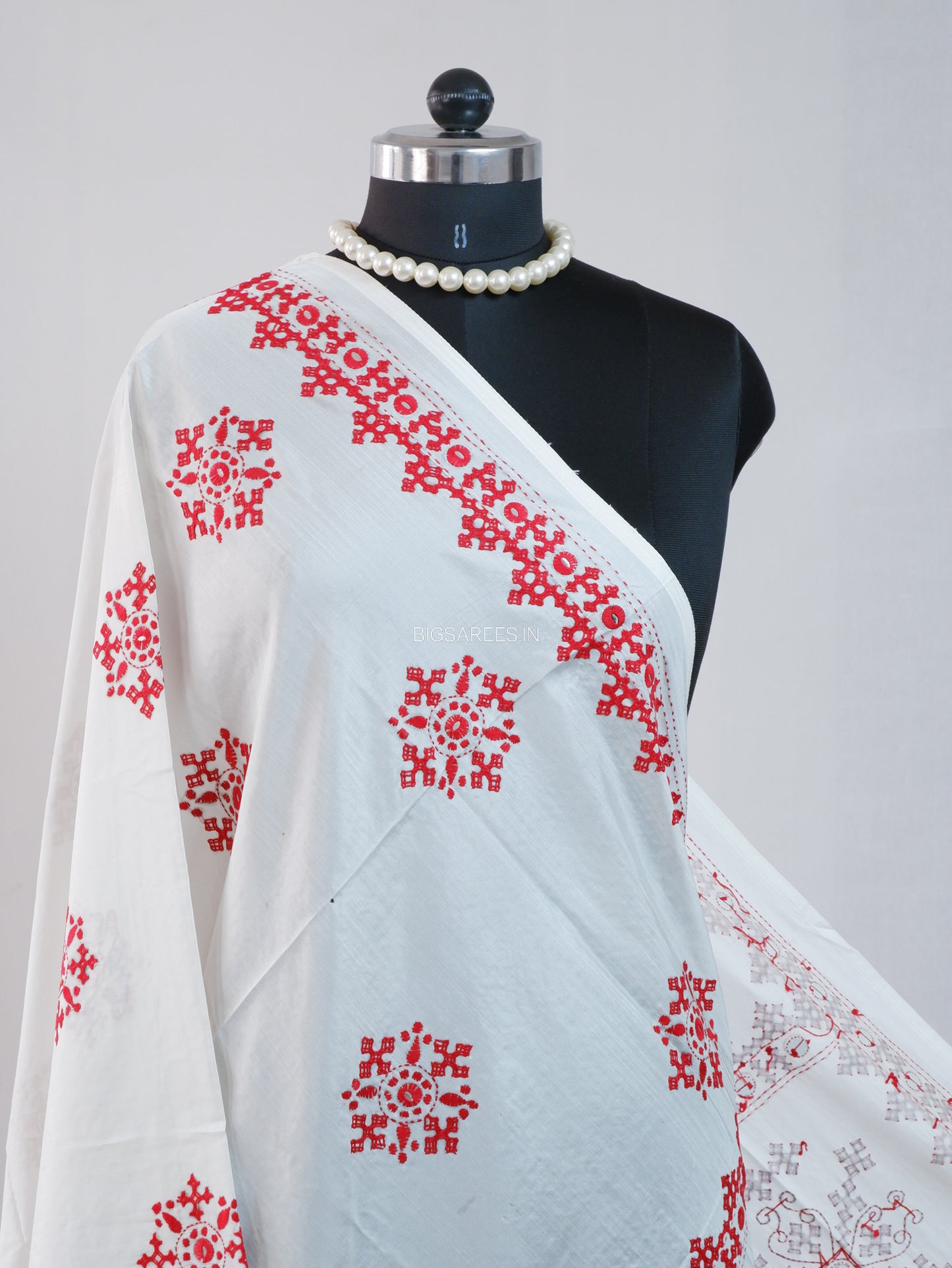 Kutchi Work Dupatta | Blended Bangalore Silk | Foil Mirror | White