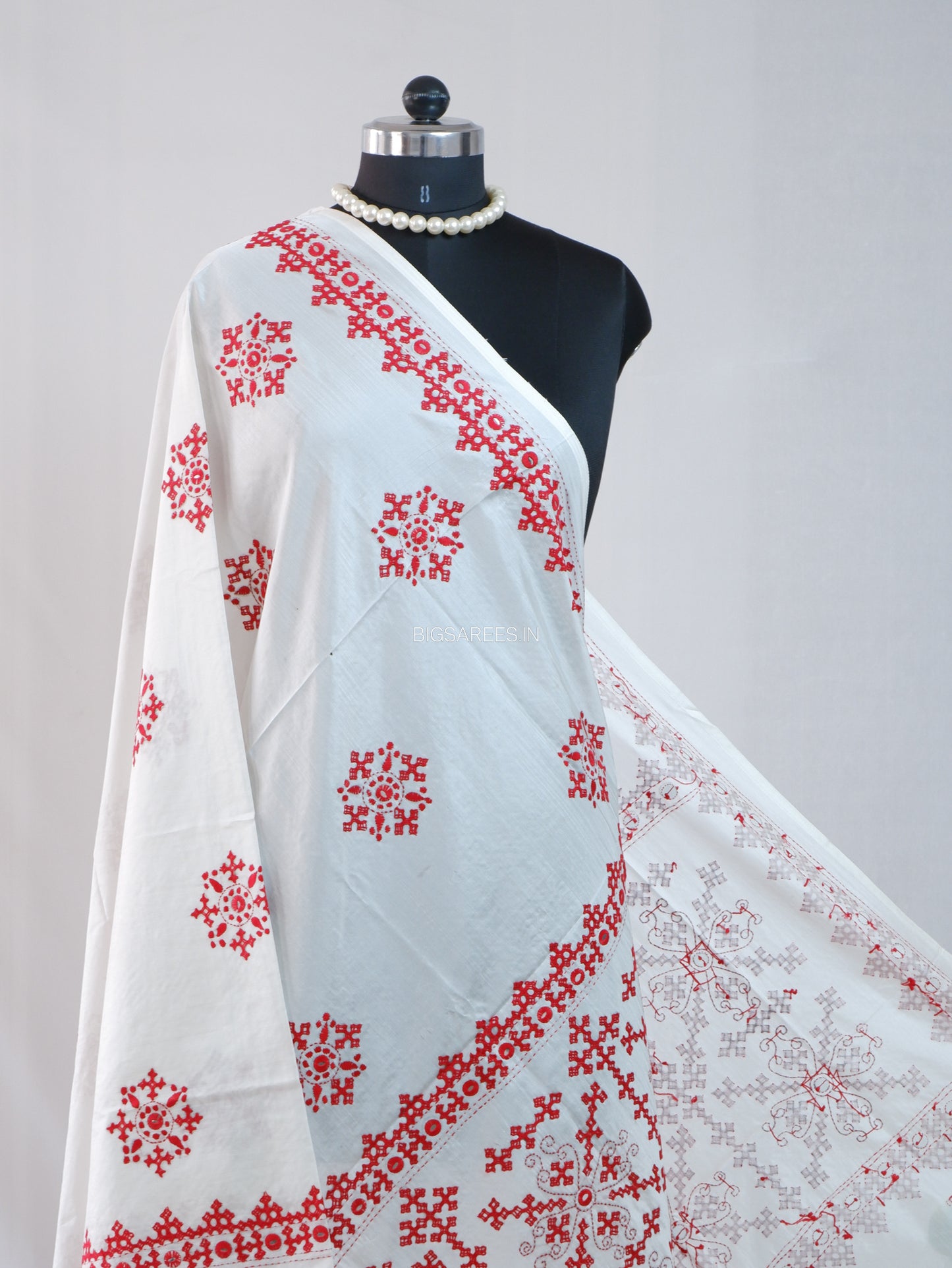Kutchi Work Dupatta | Blended Bangalore Silk | Foil Mirror | White